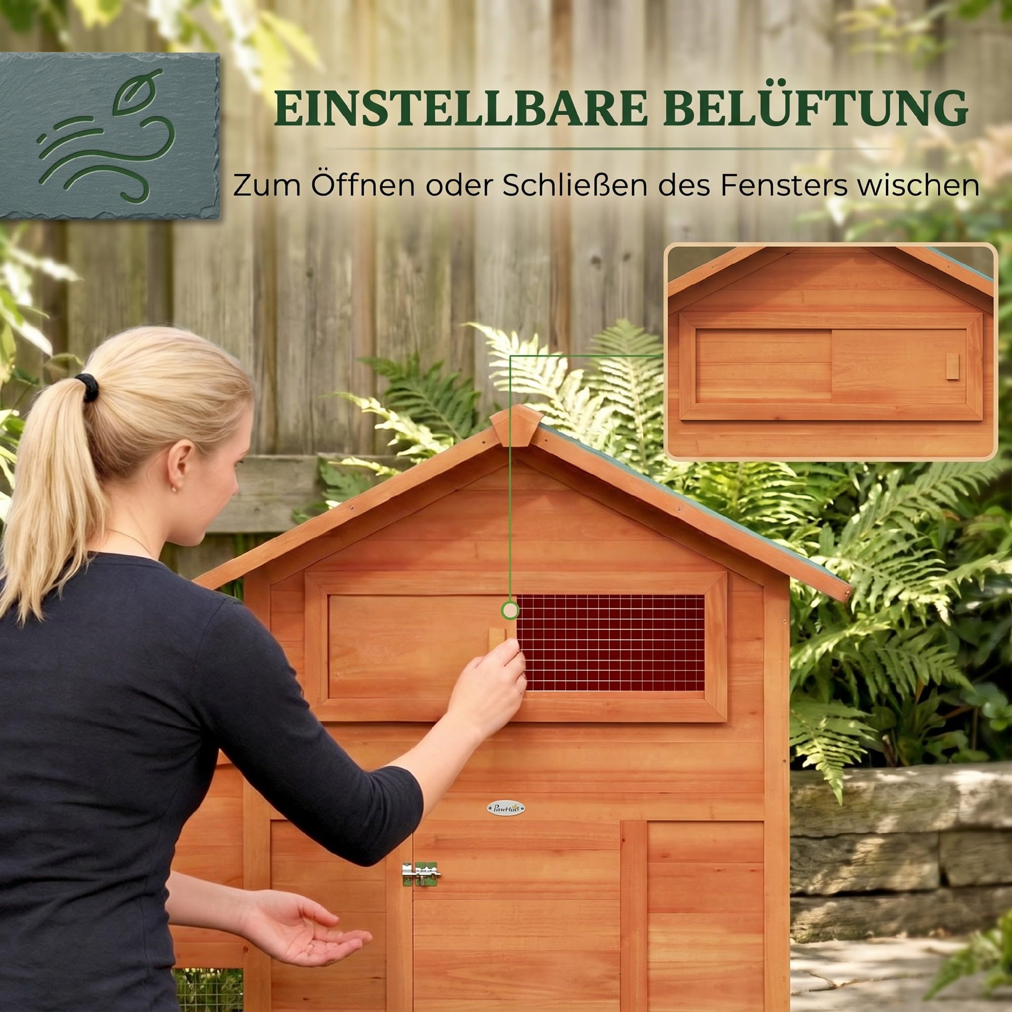 PawHut Hühnerstall Winterfest Nistkasten für 2 Hühner 113,5x67,5x95,5cm | Hühnerhaus Holz, 2 Sitzstangen, Rampe, Schiebefenster, Wasserdichtes Dach, Herausziehbares Tablett, für Enten Kaninchen