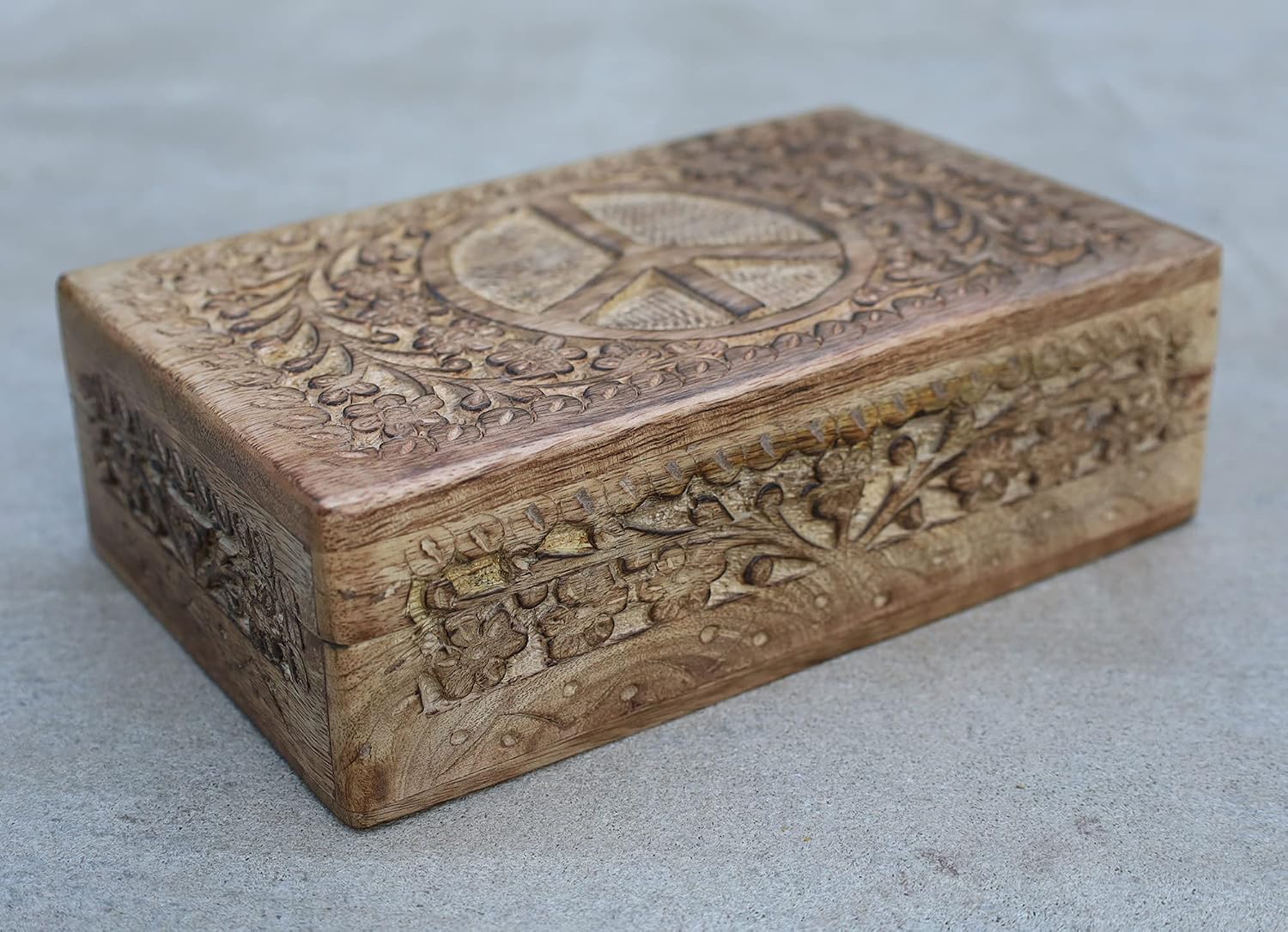 DharmaObjects KayJayStyles Hand Carved Jewelry Trinket Keepsake Wooden Storage Box (Large, Peace) image 5