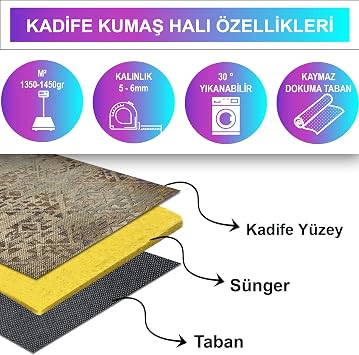 Latte Dizayn Aspen Desenli Kadife Pamuk Tabanlı Yıkanabilen Kaydırmaz Antibakteriyel Salon Halısı 80x150