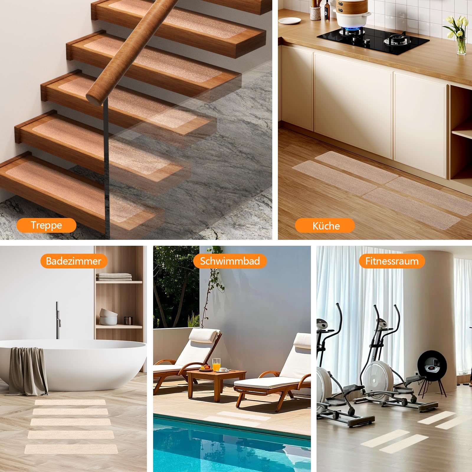 Priksia Lot de 15 tapis d'escalier antidérapants - 15 x 80 cm - Transparent - Auto-adhésif - Imperméable - Antidérapant - Pour marches en bois, sol, escaliers - Bandes adhésives antidérapantes