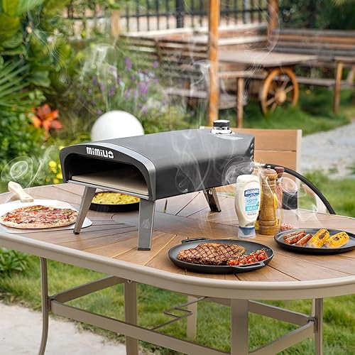 Miniatura 8 de Mimiuo Horno de pizza de gas al aire libre con sartén Sizzler de hierro fundido
