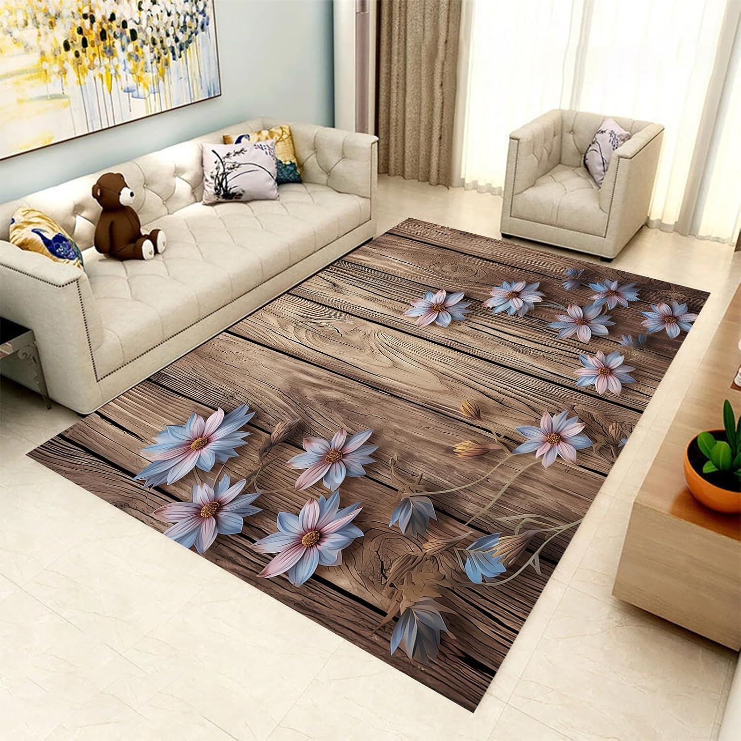 Tapis de zone antidérapant fleurs imprimé 3D avec support en caoutchouc