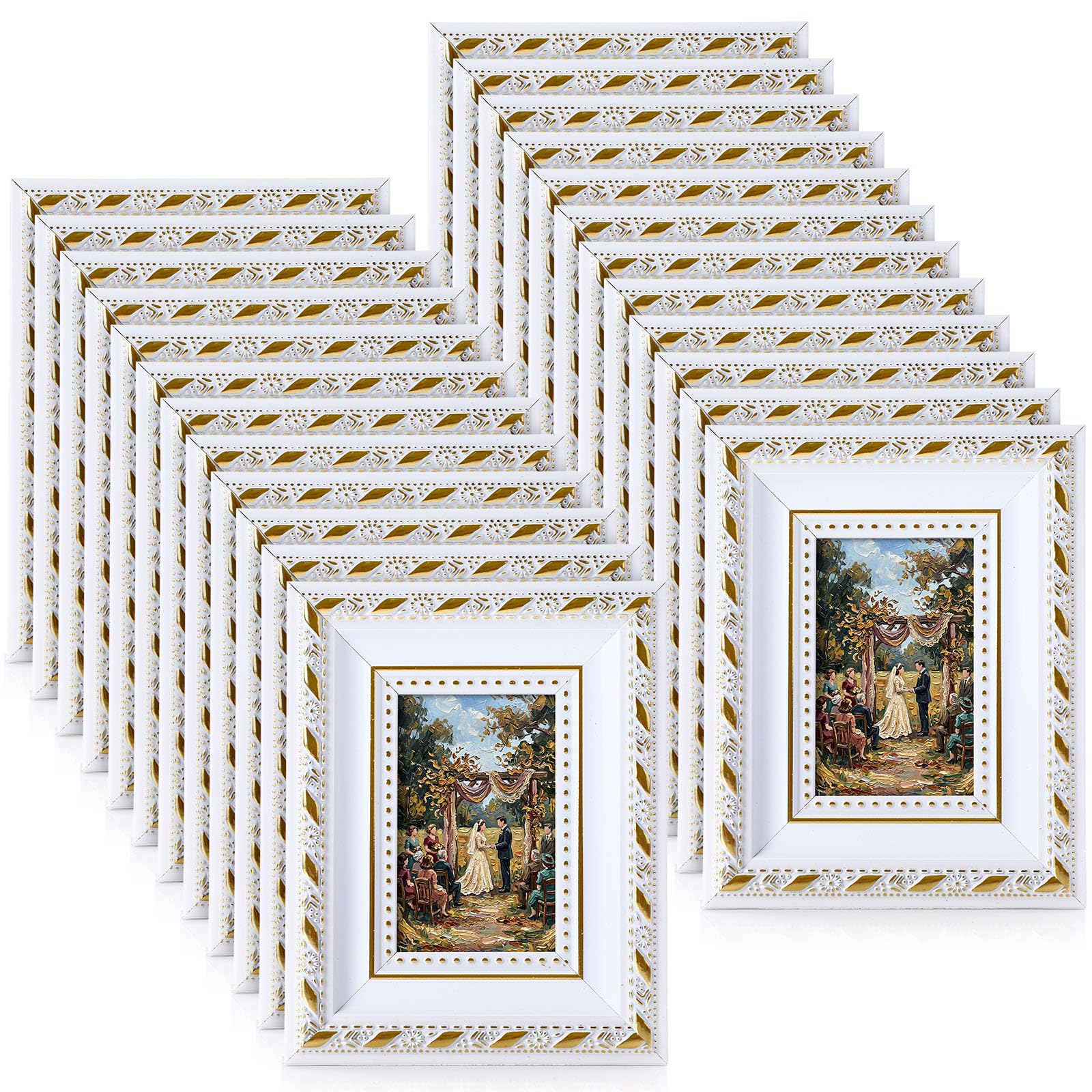 24 Pcs 2 x 3 Inch Small White Picture Frames Bulk Mini Vintage Antique Ornate Retro Baroque Photo Frames with Backboard for Wall Hanging Tabletop Home Decor Wedding Christmas Display