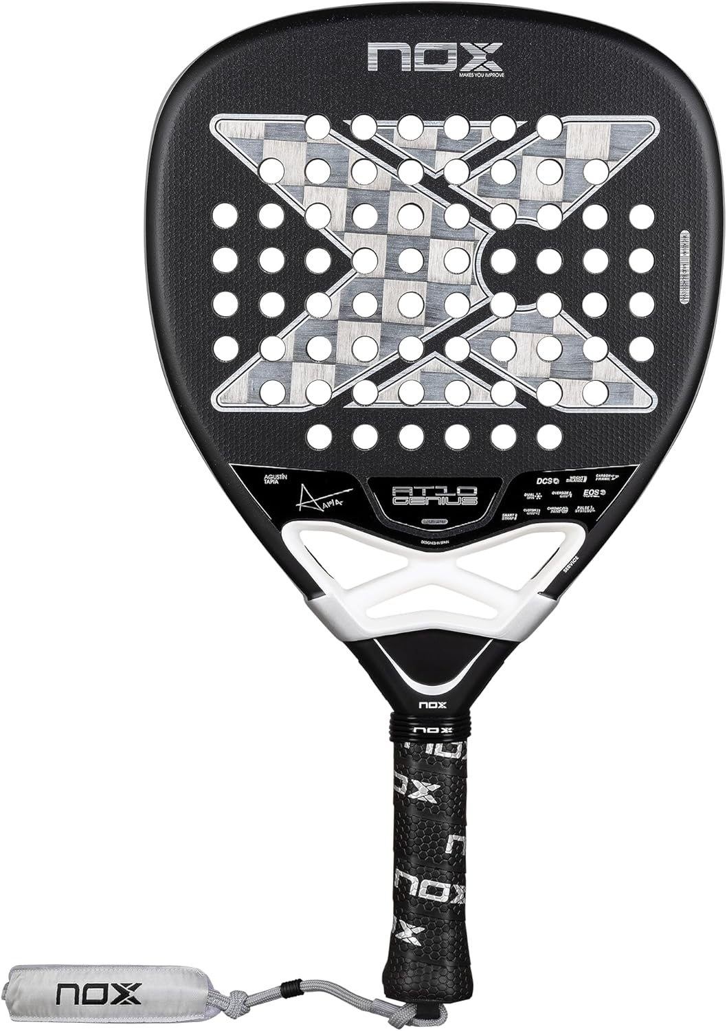NOX Padel Racket AT10 Genius Attack 18K Alum 2026 | Agustin Tapia Pala Padel | Weight Balance System, 18K Alum Carbon Face with MLD Black Eva Core | EOS Tunnel Agility, Custom Grip & Dual Spin Surface