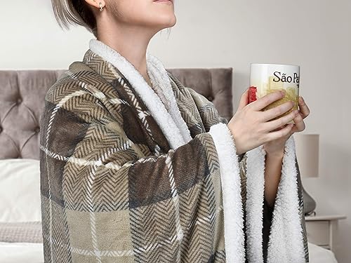 Miniatura 2 de Manta decorativa de lana cuadriculada, manta para TV de 50 x 60 pulgadas, manta súper suave, cálida y esponjosa de vellón, para cama, sofá o cabaña.