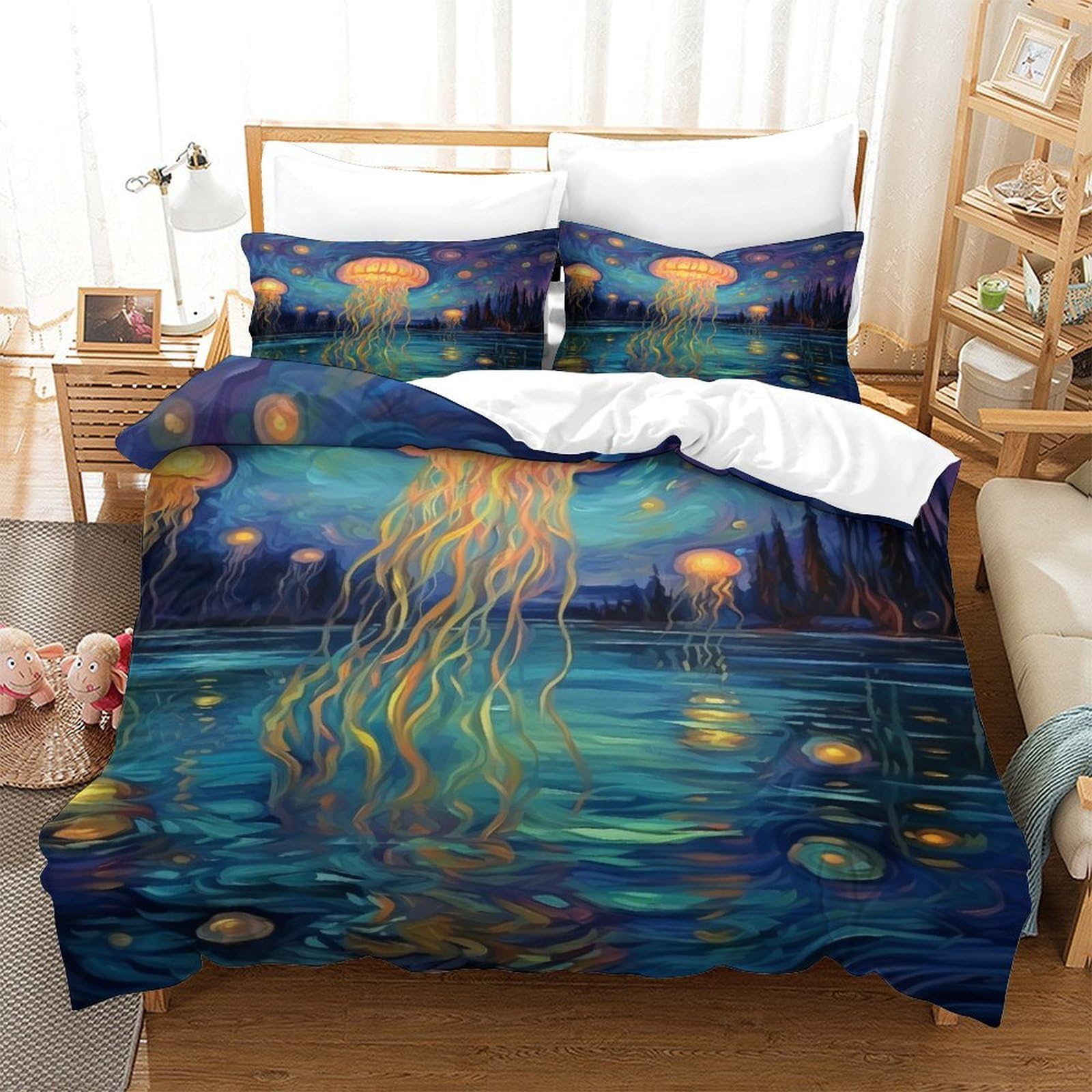 SkyClouf Jellyfish Three-dimensional Printing Bedding Bedding Ensemble Jellyfish Duvet Cover Superior Microfiber Encased with Zipper Plush And Low-maintenance Double（200x200cm）