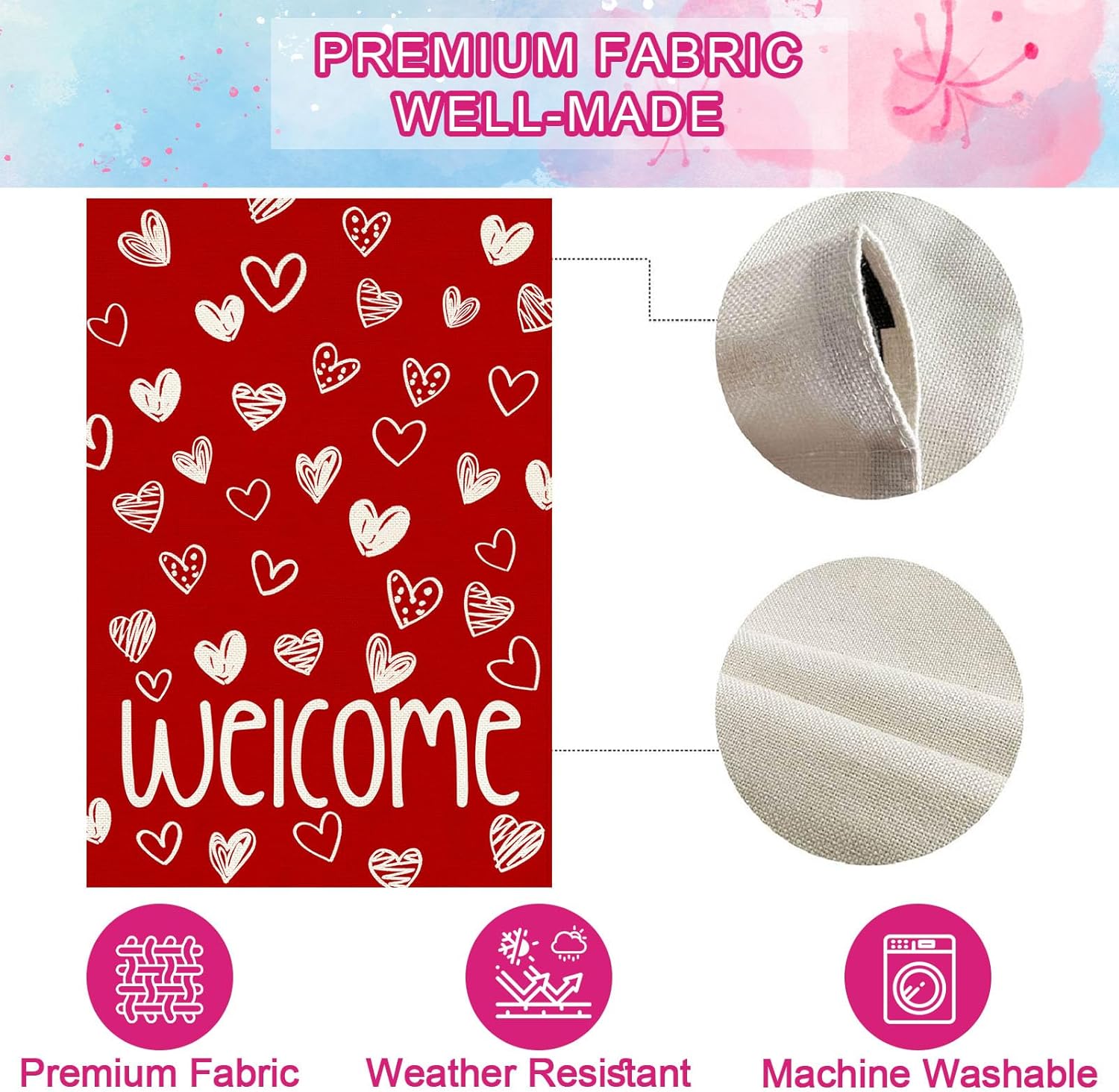 Baccessor Valentine's Day Welcome Garden Flag 12.5x18 Inch Double Sided, Red Love Hearts Flag Anniversary Wedding Spring Farmhouse Holiday Yard Lawn Outdoor Outside Decoration - Image 7