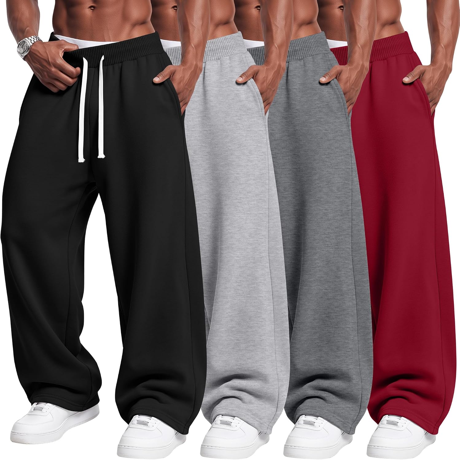 August Alley 4 Pack Men's Open Bottom Sweatpants with Pockets