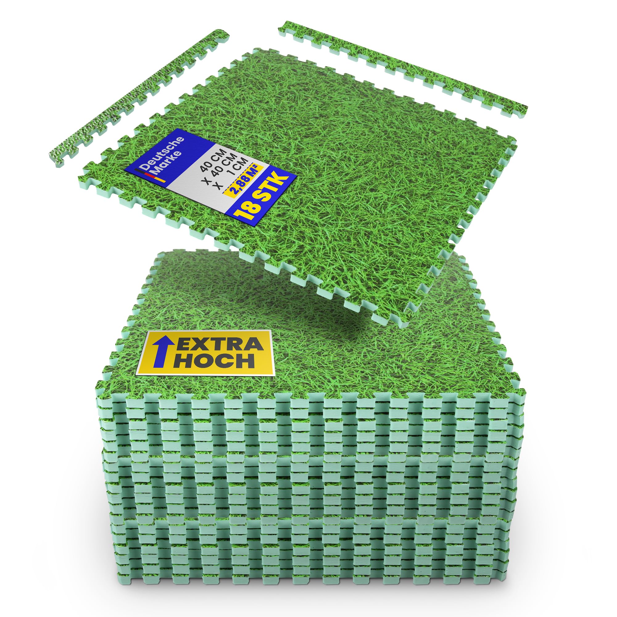 Bestlivings Bodenschutzmatte Puzzle mit Gras Print – EVA Bodenmatte 40x40x1cm – Schallisolierend & Erweiterbar