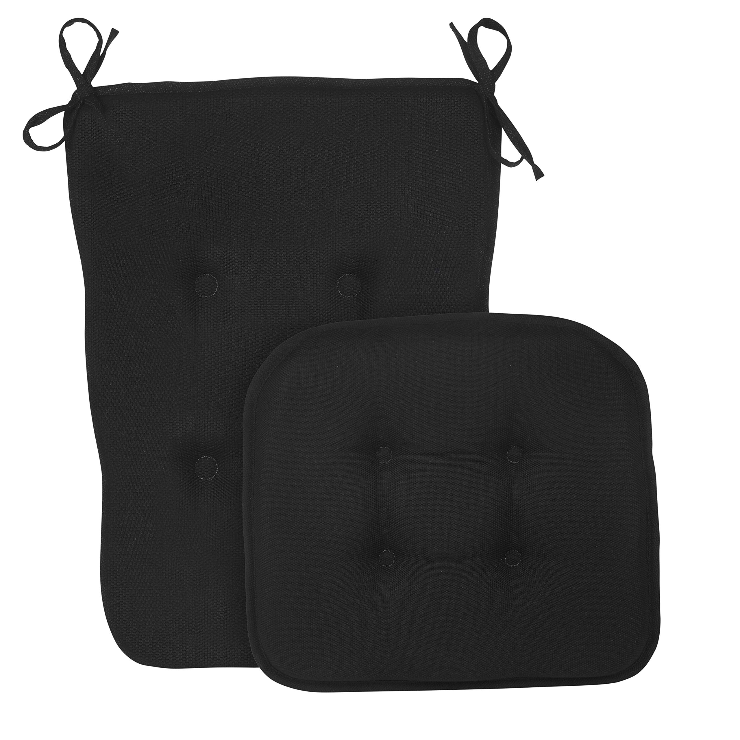 Klear Vu Embrace Rocking Chair Cushions for Living Room, Nursery, or Home Office, Tufted and Non-Slip Pads, 2 Piece Set, Seat 16"x15" and SeatBack 24"x17", Black