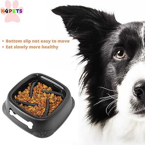 Miniatura 6 de K4PETS - Tazón de alimentación lenta para perros, tamaño L ralentiza el consumo de mascotas, color negro, 10 alimentación lenta, evita comer en