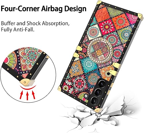 Miniatura 9 de nancheng Funda para Galaxy S21 FE 5G Linda funda para niñas y mujeres con soporte de anillo retro patrón de flores esquinas reforzadas de metal a