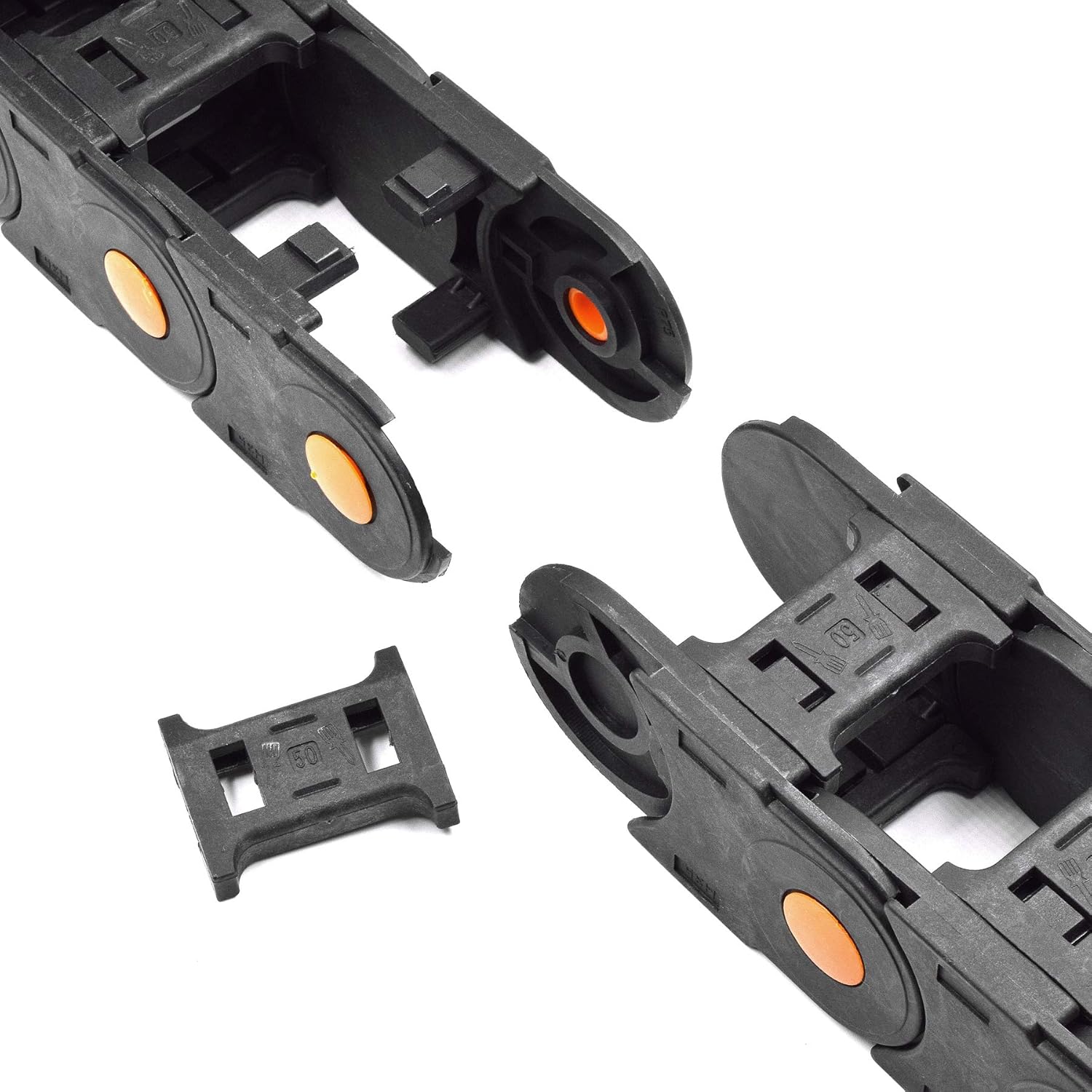 Plastic Drag Chain Cable Carrier Open Type with End Connectors R75 35 x 50mm L1000mm for Electrical CNC Router Machines