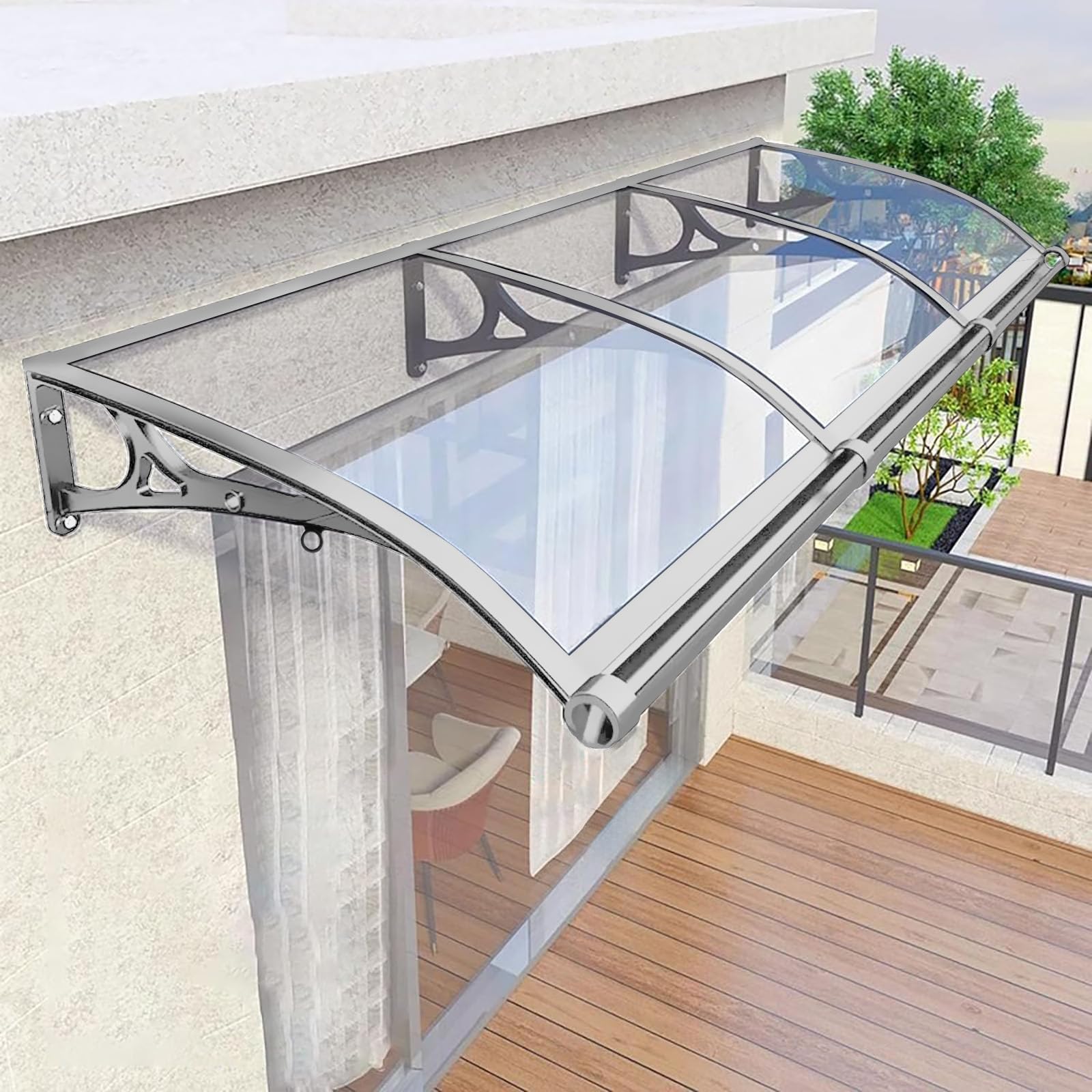 JFOZDM Door Canopy Outdoor, Door Canopy, Porch Canopy Waterproof, Window Awning, UV, Snow Protection, Gold & Silver Aluminium Bracket Polycarbonate Cover, Rain Shelter Canopy for Patio, Roof, Garden
