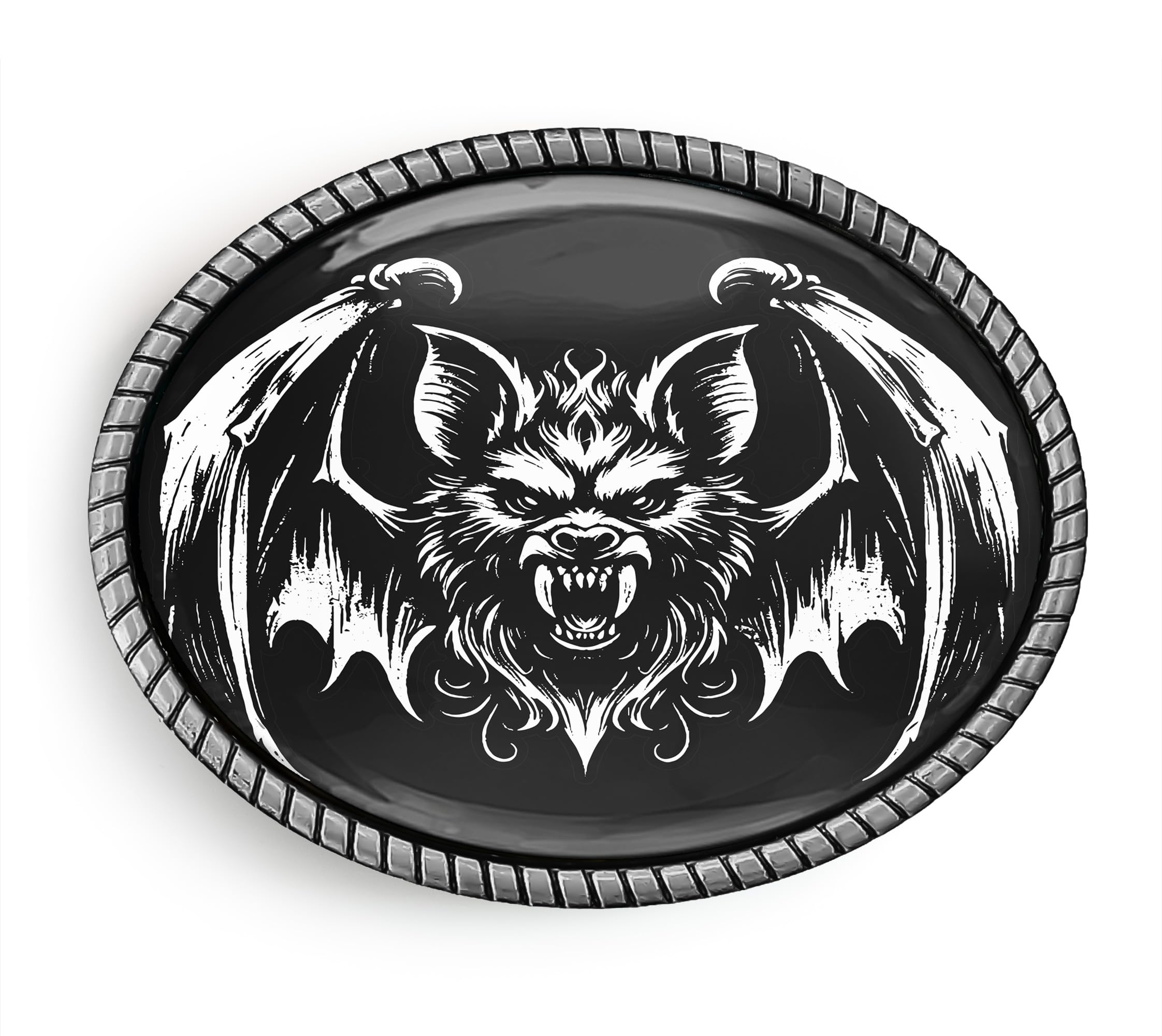 Vampire Bat Belt Buckle - Gothic Halloween Art Handmade Artisan Buckle (Antique Silver)