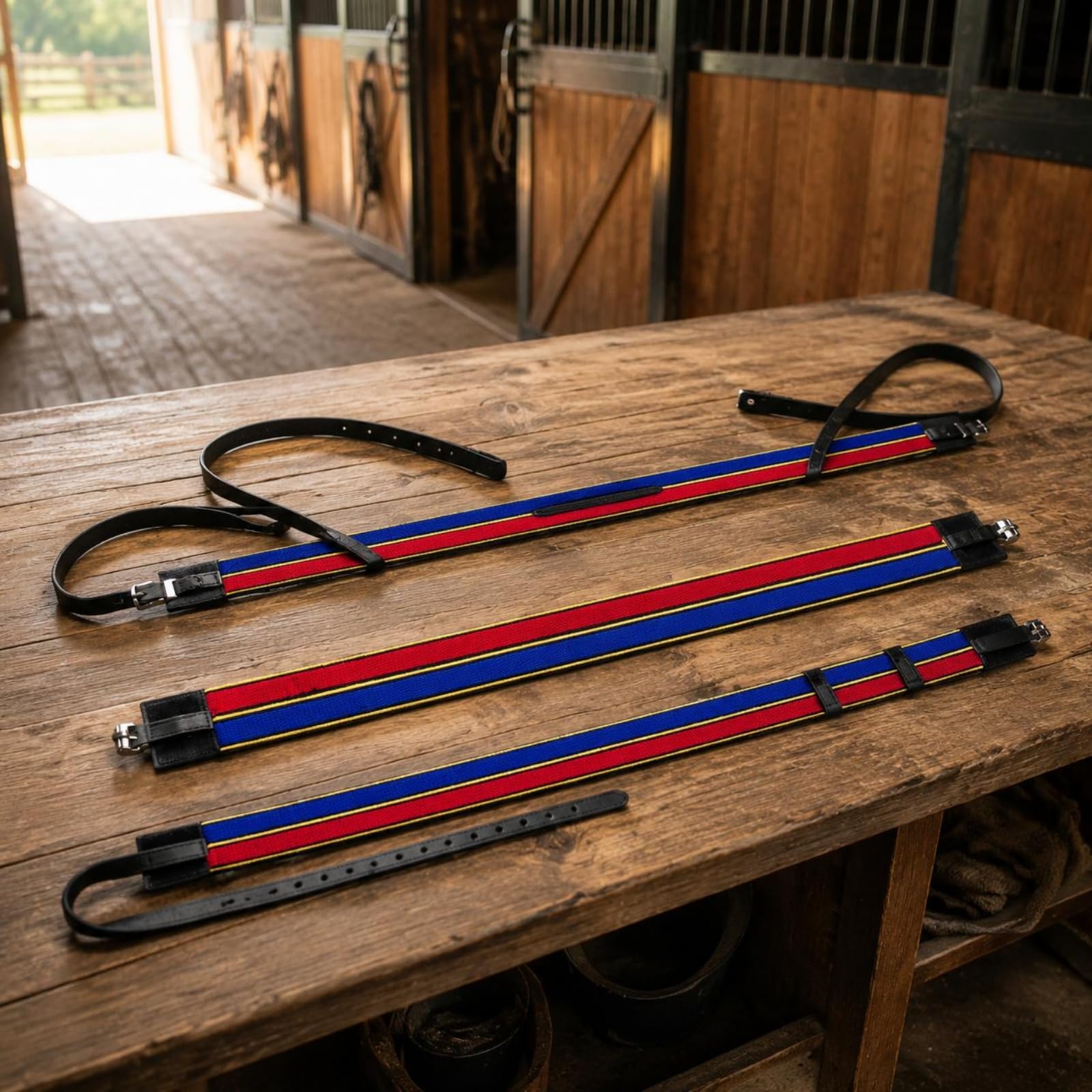 Equestrian Banda Abdominal Correa de Cinturón Ecuestre Arnés con Hebilla Metálica Tiras Largas con Ojal PVC y Elástico Soporte de Montura y, Rojo