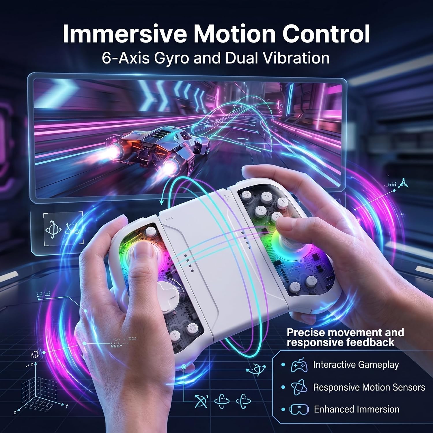 GLITCHEL Hall Effect Controller Compatible with Switch OLED Lite and Switch 2 with Magnetic Charging Adapters Included Wireless RGB Gamepad with Programmable Back Buttons Turbo Motion Control