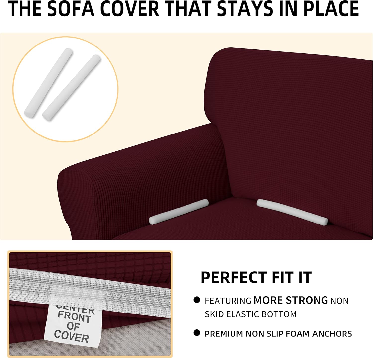 DANABEST Super Stretch Jacquard Couch Cover 1-Piece Soft Sofa Cover Non Slip Furniture Protector with Elastic Bottom for Kids,Pets (Wine,Loveseat) : Home & Kitchen