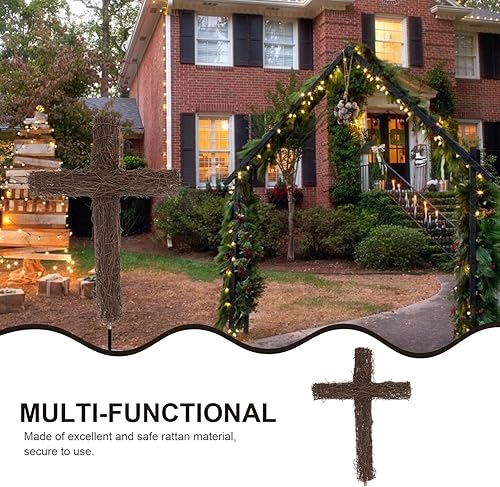 Miniatura 9 de BESTOYARD Corona de vid natural en forma de cruz de Navidad, corona rústica de bricolaje, base de manualidades para Navidad, corona de Pascua,