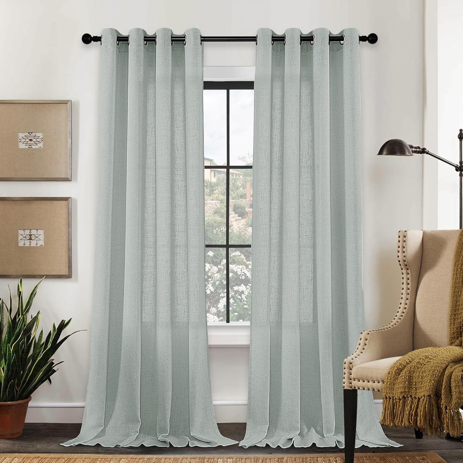 SHECUTE Linen Curtains 84 Inch Length 2 Panels Set for