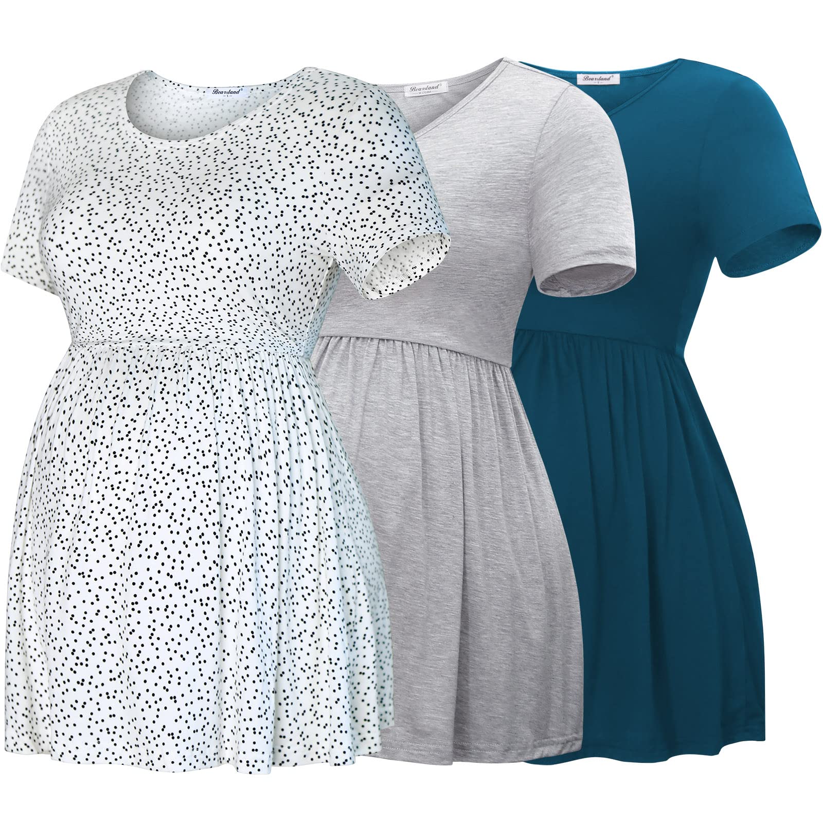 Bearsland Top maternità Donna Manica Corta Girocollo Camicia maternità Vestiti Gravidanza