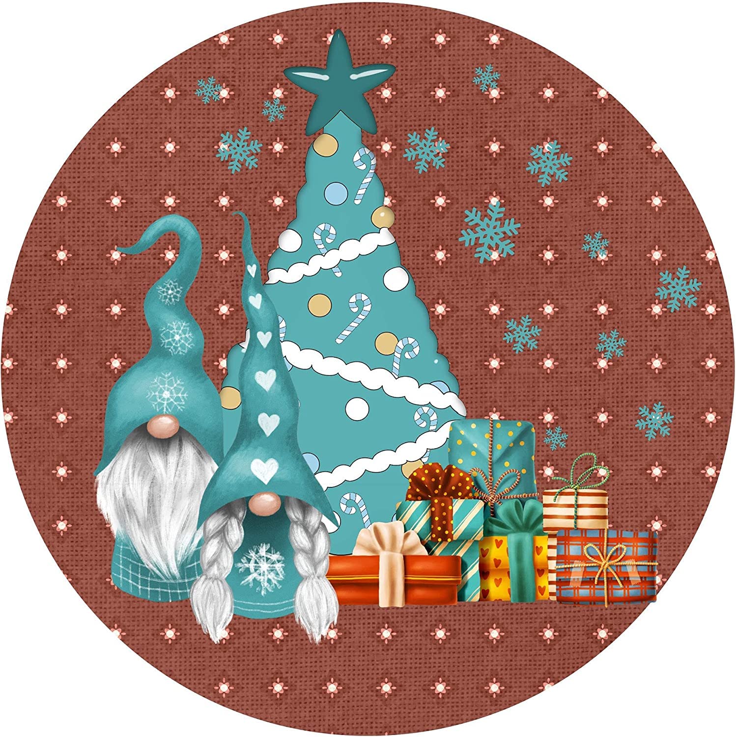Gnome Christmas Wreath Sign, Round Antique Tin Sign Farm Country Cottage Wall Decor, Funny People Cave Cool Wall Door Plaque 12x12inch