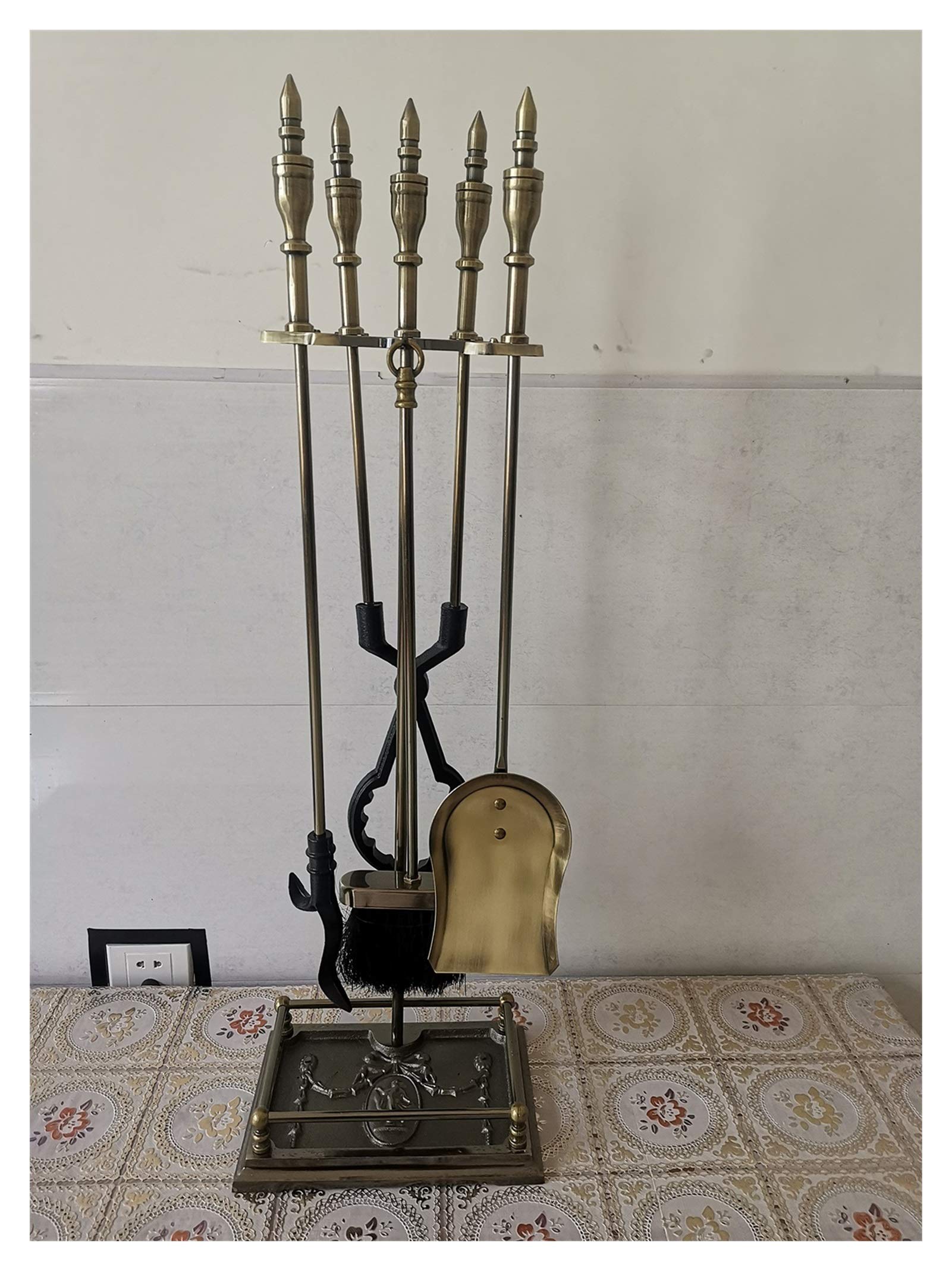 Bronce 78 cm/(31 Pulgadas) Juego de Herramientas para acompañar Junto a la Chimenea, 5 Piezas de Hierro Fundido, Resistentes, Juegos de Herramientas para Chimenea, para Sala de e