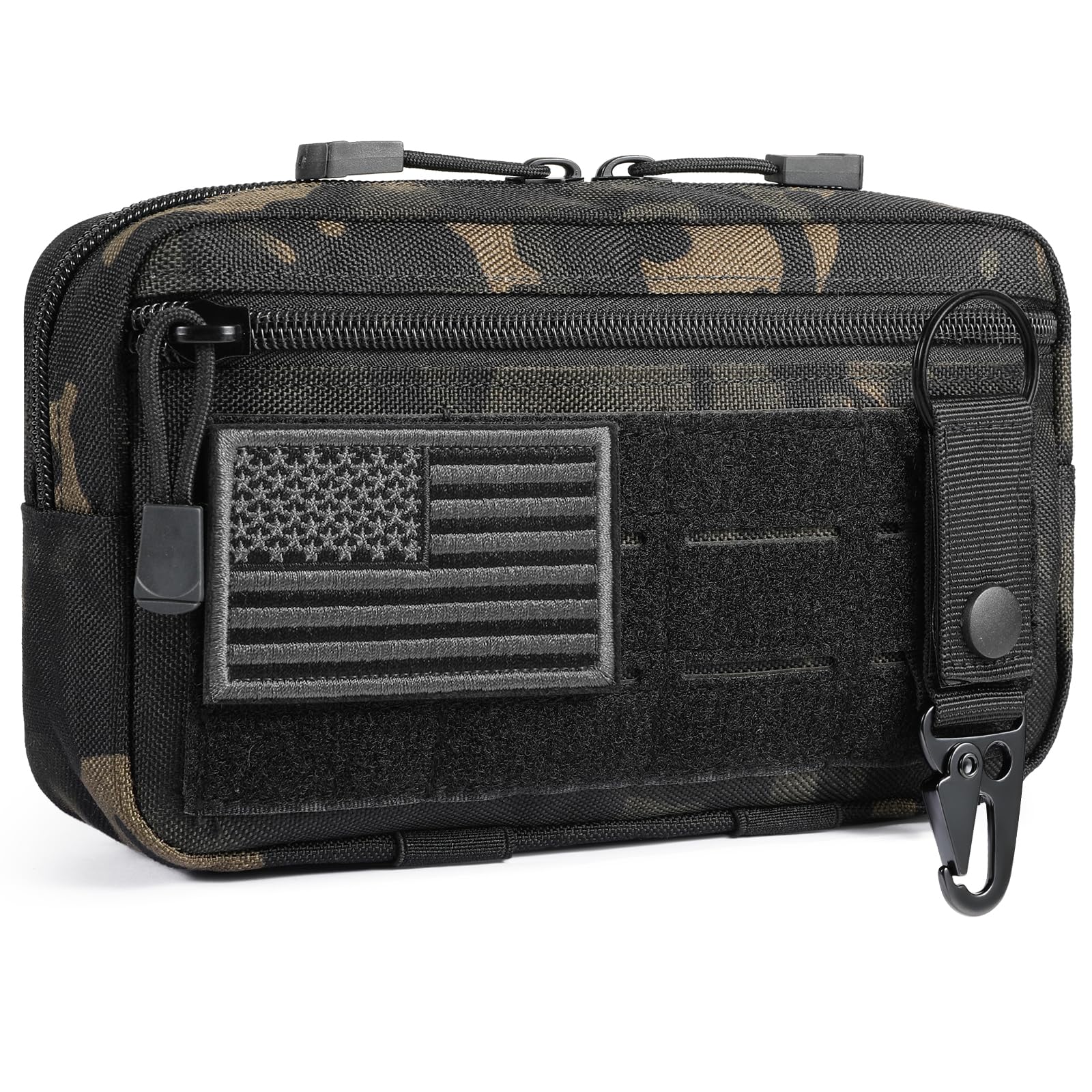Tactical Molle Admin Pouch Utility Laser Cut EDC Tool Pouch Bag Horizontal Modular Pouch with US Flag Patch and Keychain