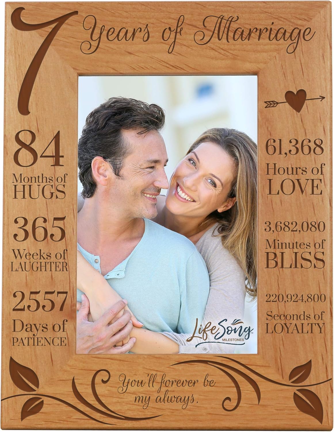LifeSong Milestones 7th Wedding Picture Frame for Couple 7 Year of Marriage - Seven Year Photo Frame Gift for Parents Couples Husband Wife him her 8x10 (Forever Be My Always)