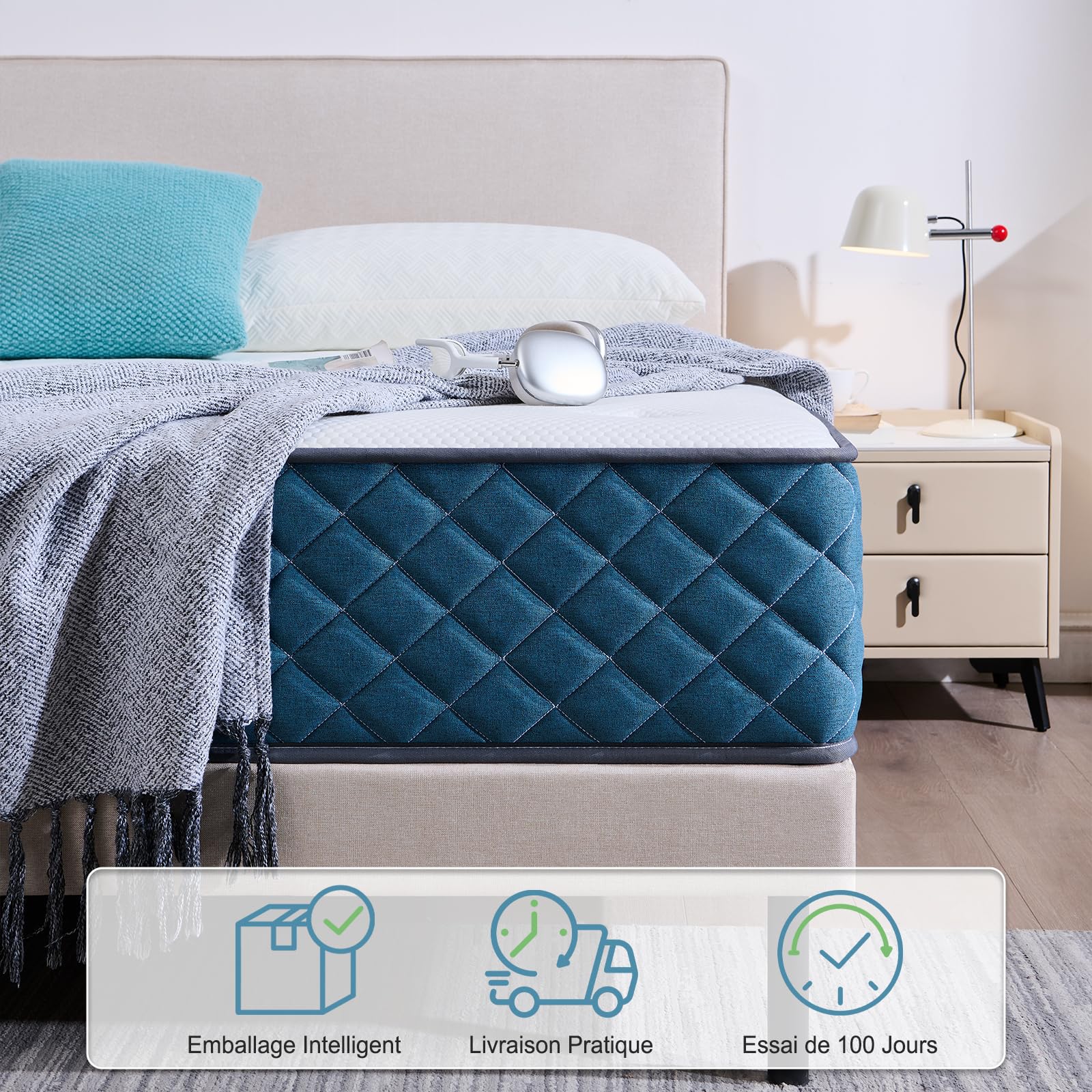 Hiimgo Matelas 140x190x22 cm Matelas à Ressorts Ensachés Indépendant et Mousse à Mémoire De Forme, Dureté Moyenne, Durable, Soutien Parfait, Respirant (140x190x22)