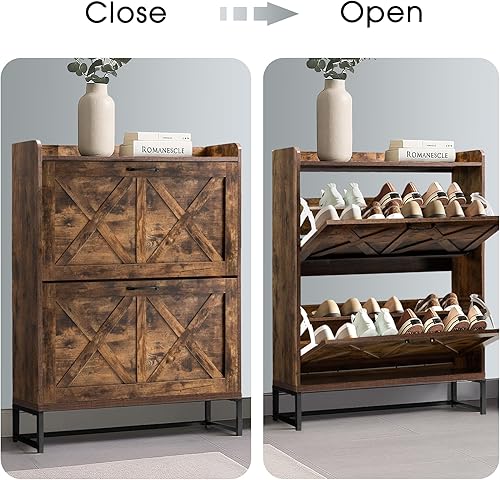 Miniatura 8 de Zapatero con 2 cajones abatibles, armario de almacenamiento independiente de zapatos para entrada, armarios ocultos para entrada con patas de metal,