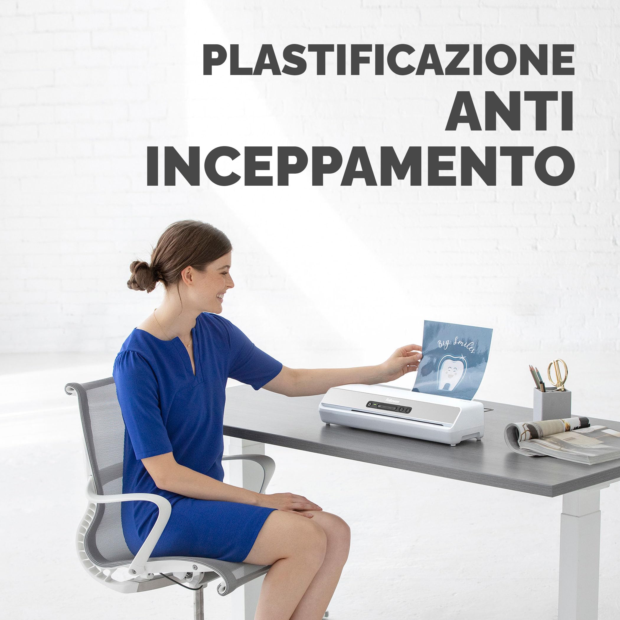 Fellowes plastificatrice a caldo Amaris A3, formato A3, fino a 175 micron, per casa e ufficio, riscaldamento rapido, con retromarcia e modalità riposo, 6 rulli, incluso starter pack di 10 pouches