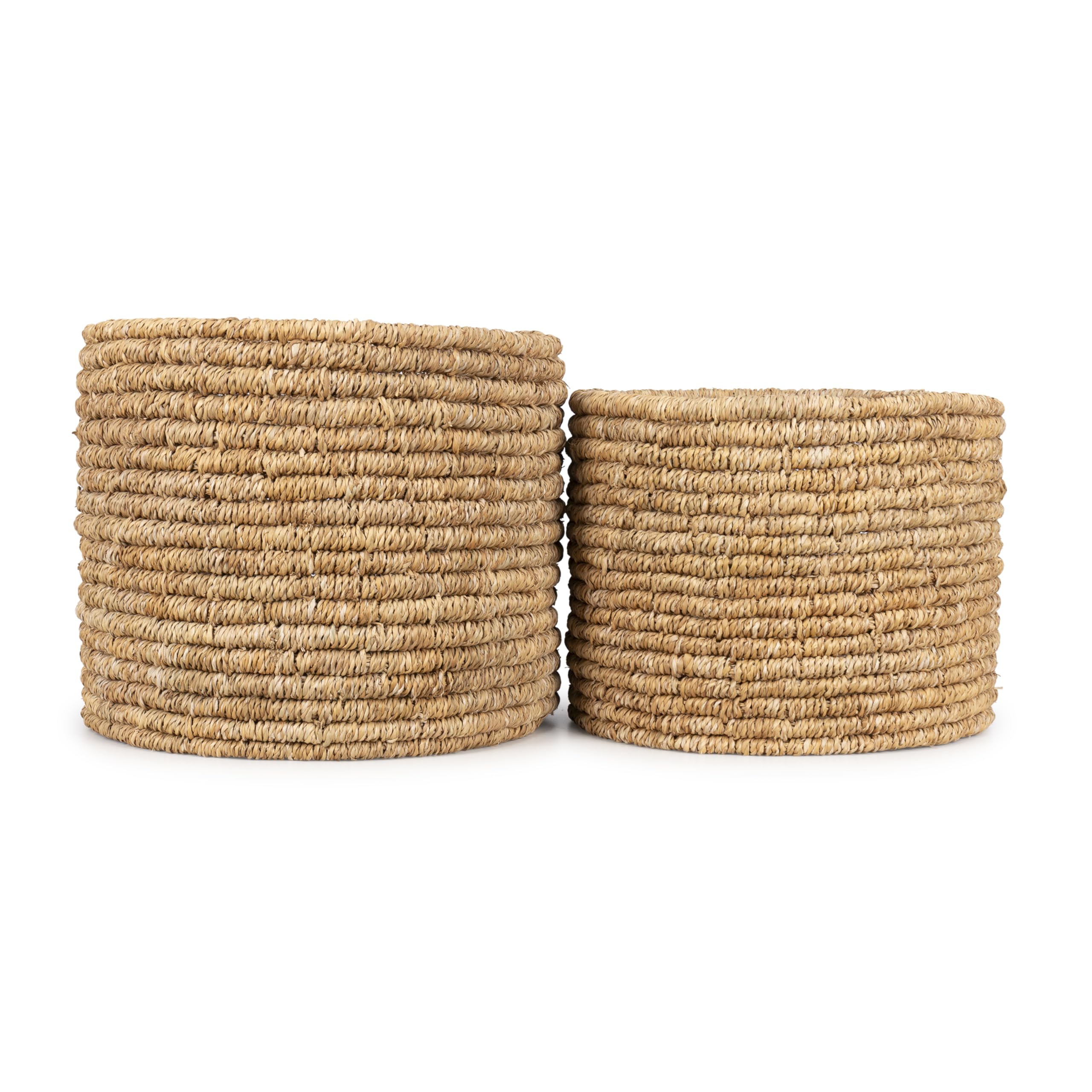 Olly & Rose Natural Large Storage And Laundry Baskets - Set 2 45Cm And 40Cm Diameter - Ringed Finish - Seagrass Wicker Basket Premium Home Decor