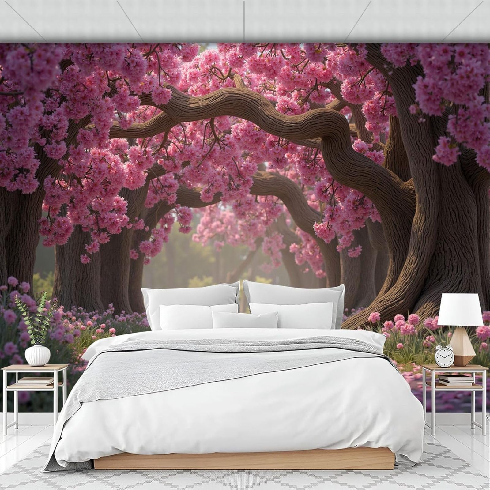 Papier peint cerisiers en fleurs 3D pour salon et chambre