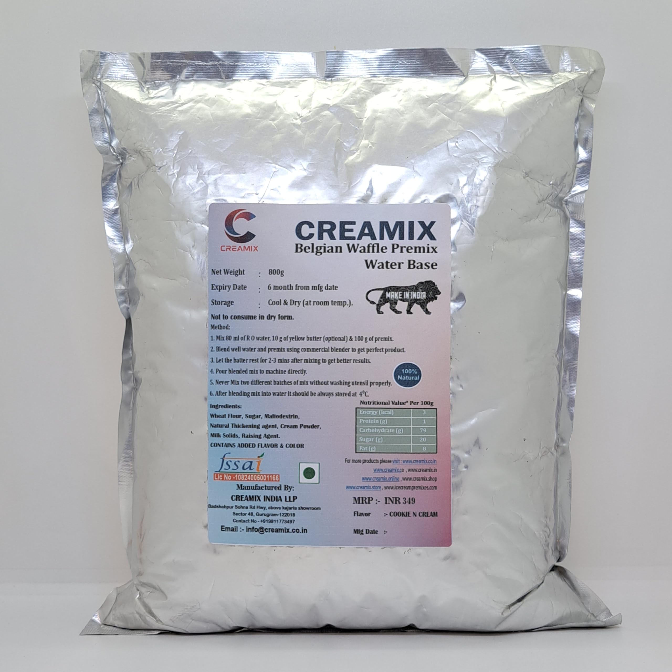 Creamix Belgian Waffle Premix Cookie N Cream - 800g | Eggless & Gluten Free