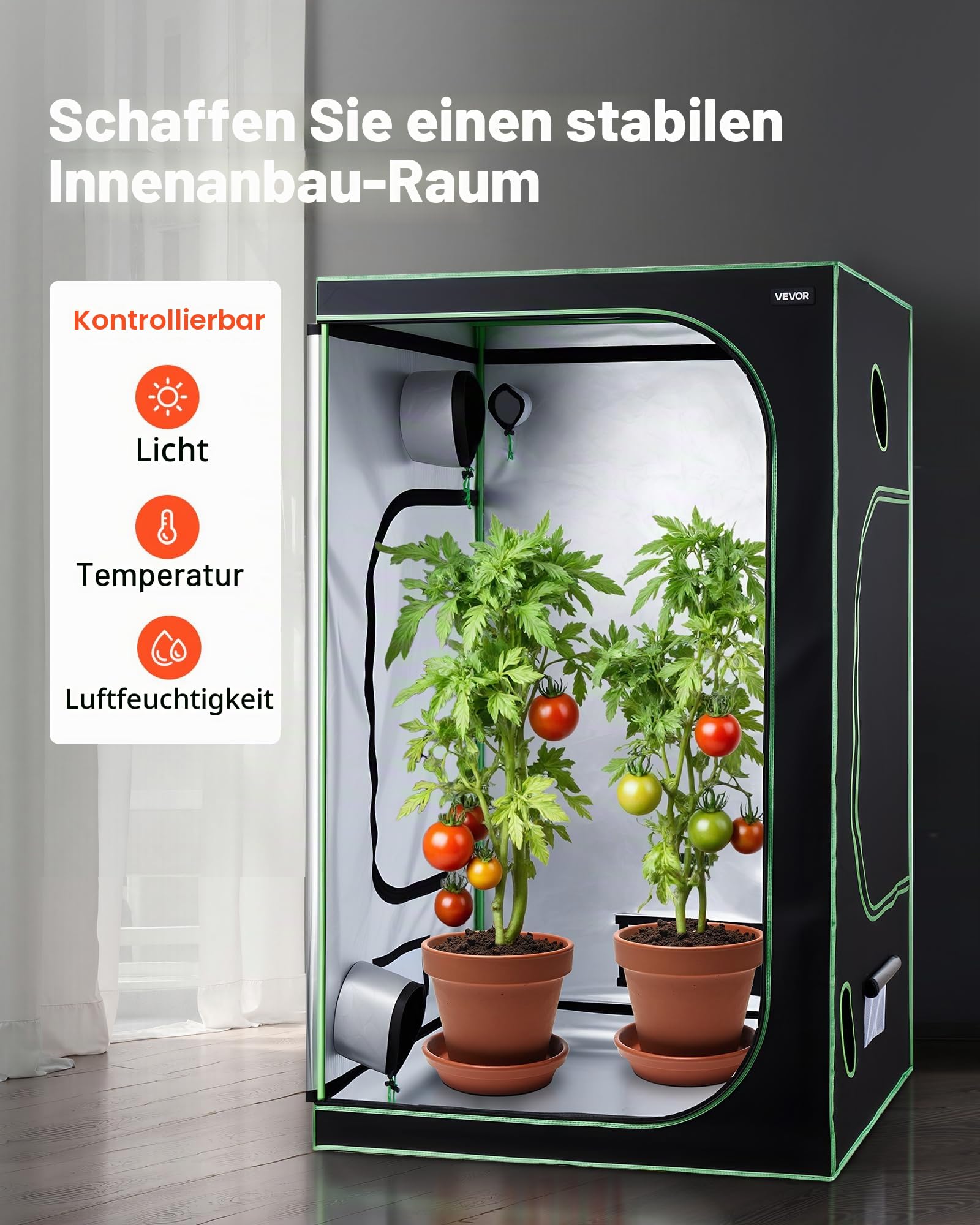 VEVOR Growzelt, 120x120x200 cm, Growbox 600D hochreflektierendes Mylar, Indoor-Pflanzenzelt mit Beobachtungsfenster, Bodenwanne & Reißverschluss, robuste Zuchtzelte für Obst, Blumen & Gemüse