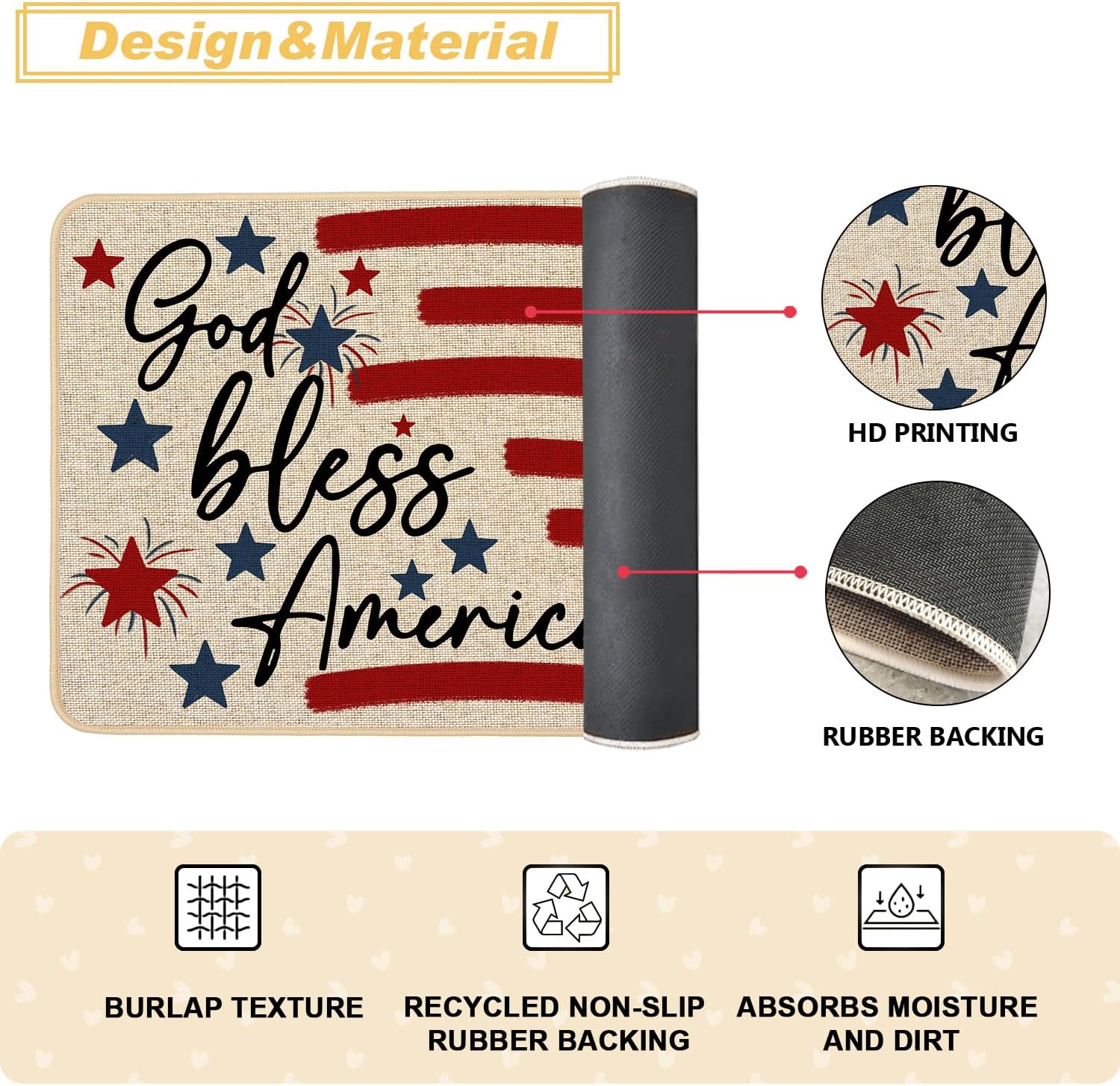 Baccessor Patriotic Kitchen Mats Set of 2, Memorial Day 4th of July Independence Day Kitchen Rugs for Floor Low-Profile Holiday Home Decor 17x29 and 17x47 Inch