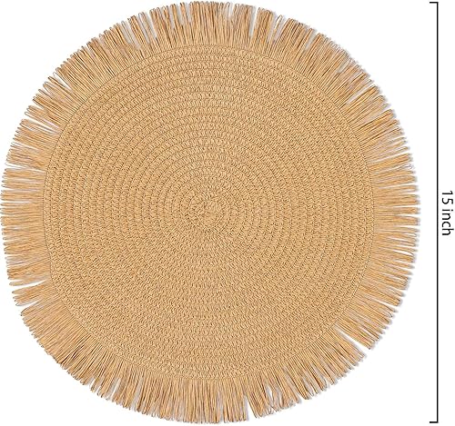 Miniatura 2 de Juego de 4 manteles individuales redondos de papel trenzado de 15 pulgadas, para interiores y exteriores, para mesas de comedor, estilo rústico