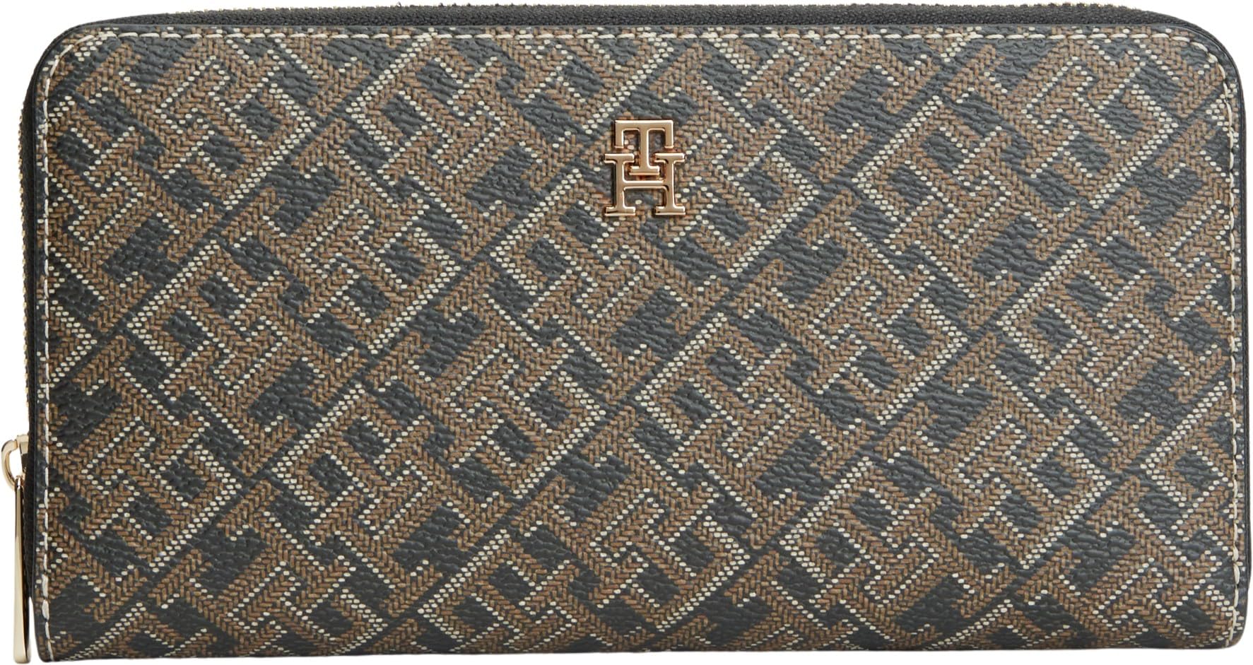 Tommy Hilfiger Women Th Icon Lrg Za Mono Print AW0AW18996 Zip Around Wallet, Black (Black Mix), One Size