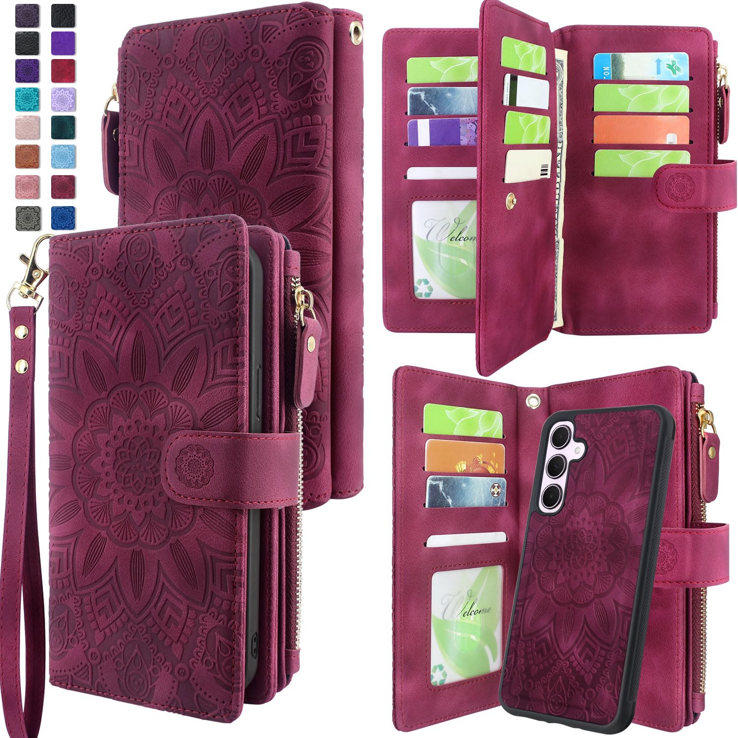 Harryshell Detachable Wallet Leather Case Compatible with Samsung Galaxy A35 5G (2024) Magnetic Phone Case Zipper with Cash Coin Pocket Multi Card