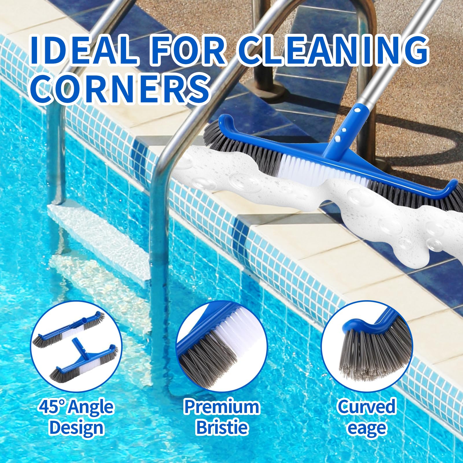Kit de nettoyage de piscine, filet de 150 cm, brosse de piscine en maille fine avec poteau en aluminium de 119,4 cm pour maison, jardin, étang, spa (brosse de piscine + filet)