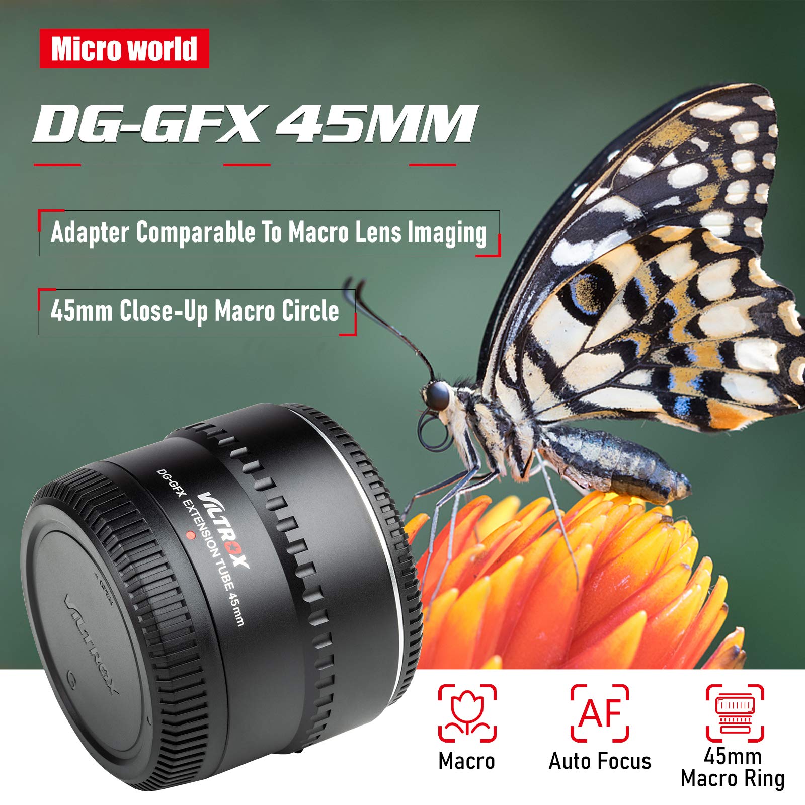 VILTROX DG-GFX 45mm Auto fokus Makro Verlängerungsrohr Objektiv Adapter Unterstützung TTL/AF für FUJIFILM GFX100, GFX 50S, GFX 50R Kamera auf GFX Mount Objektiv