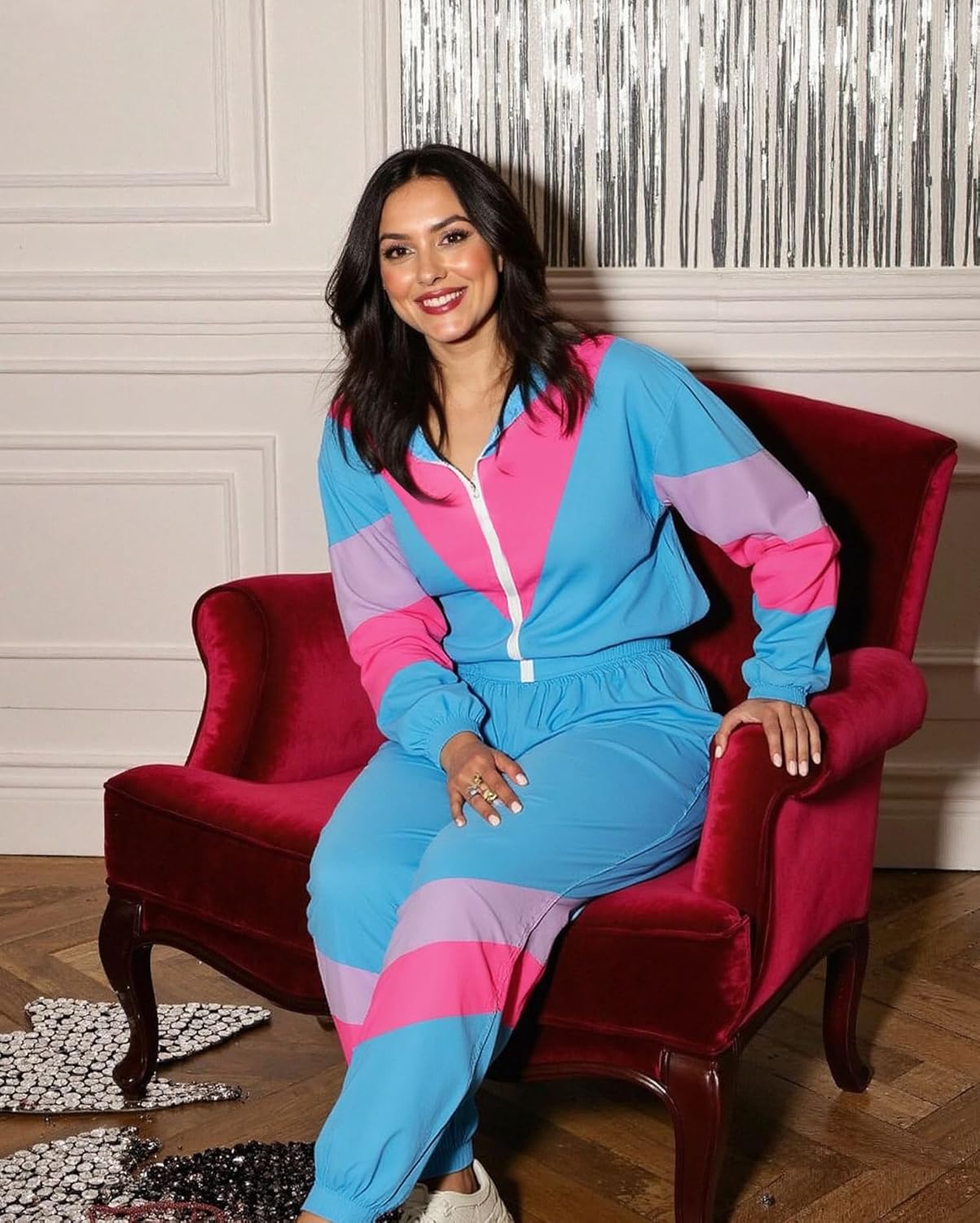 UOUA 80s Windbreaker Jacket for Women Retro Color Block Wind Breaker Long Sleeve Reversible Casual Coat - Image 5