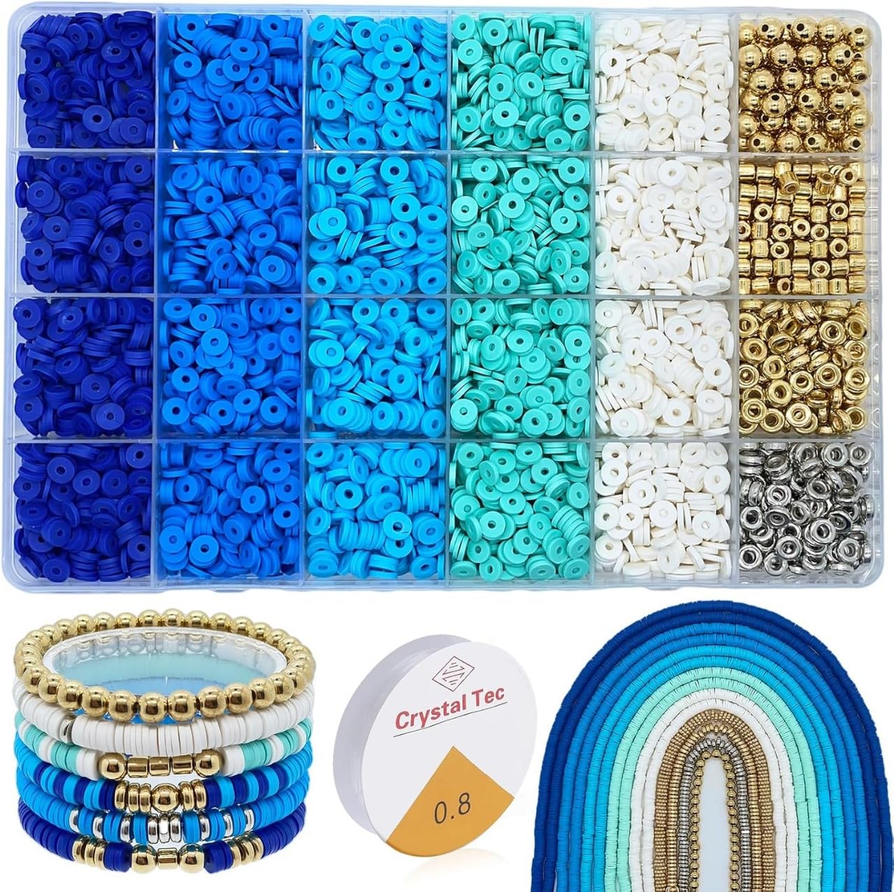WICHARSH Cla-y Be-ads for Bracelet Making Kit, Bracelet Beads Set for Girls Boys Women, White & Black Cla-y Be-ads for Jewellery Making Necklaces, Soft Polymer Cl-ay Bea-ds with Spacer Bead-s (DIYBeadsSet-5)