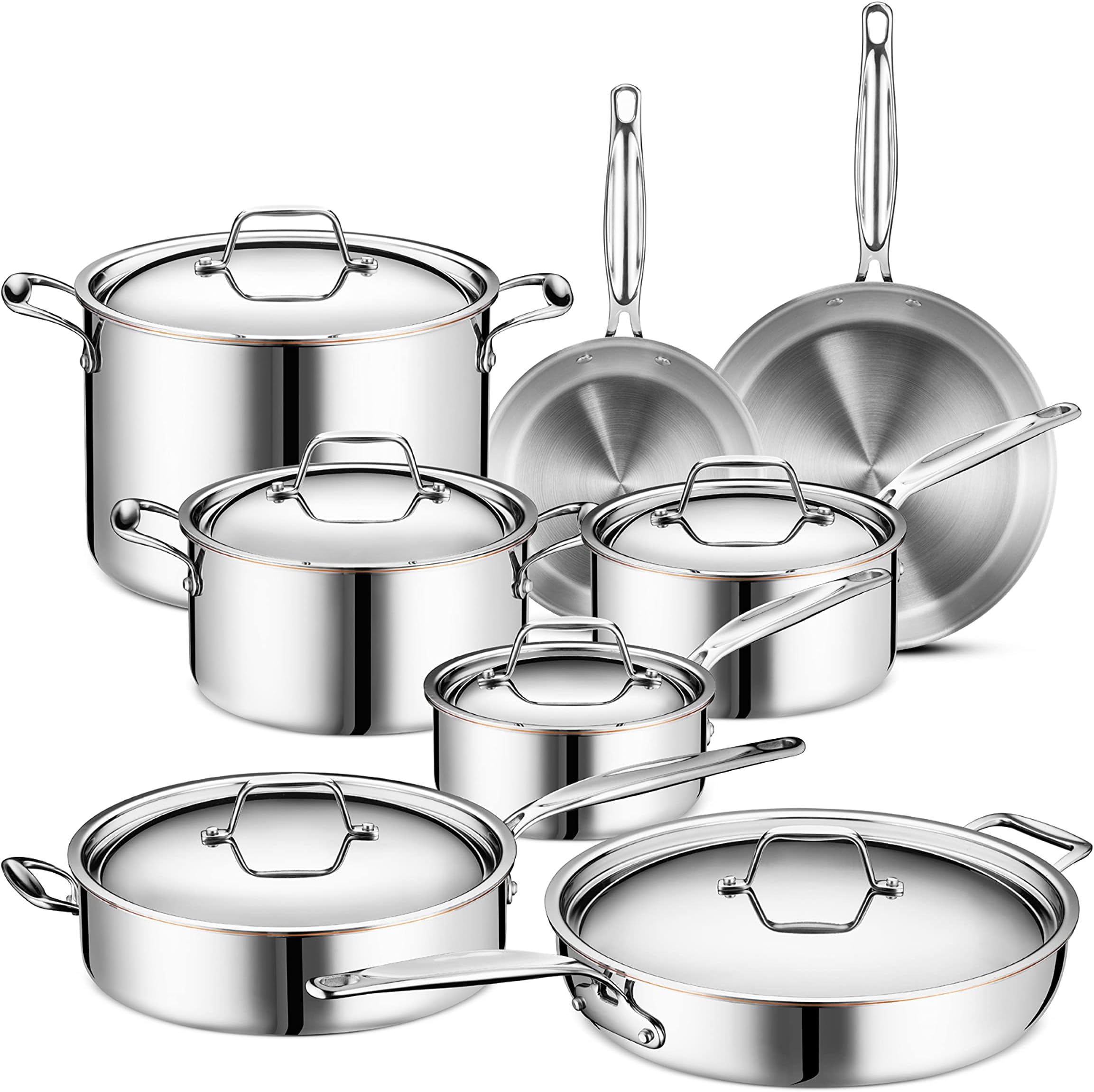 LEGEND COOKWARE14 pc Copper Core Stainless Steel Pots & Pans Set | Pro Quality 5-Ply Clad | Professional Chef Grade Home Cooking, All Kitchen Induction & Oven Dishwasher Safe | PFOA, PTFE & PFOS Free