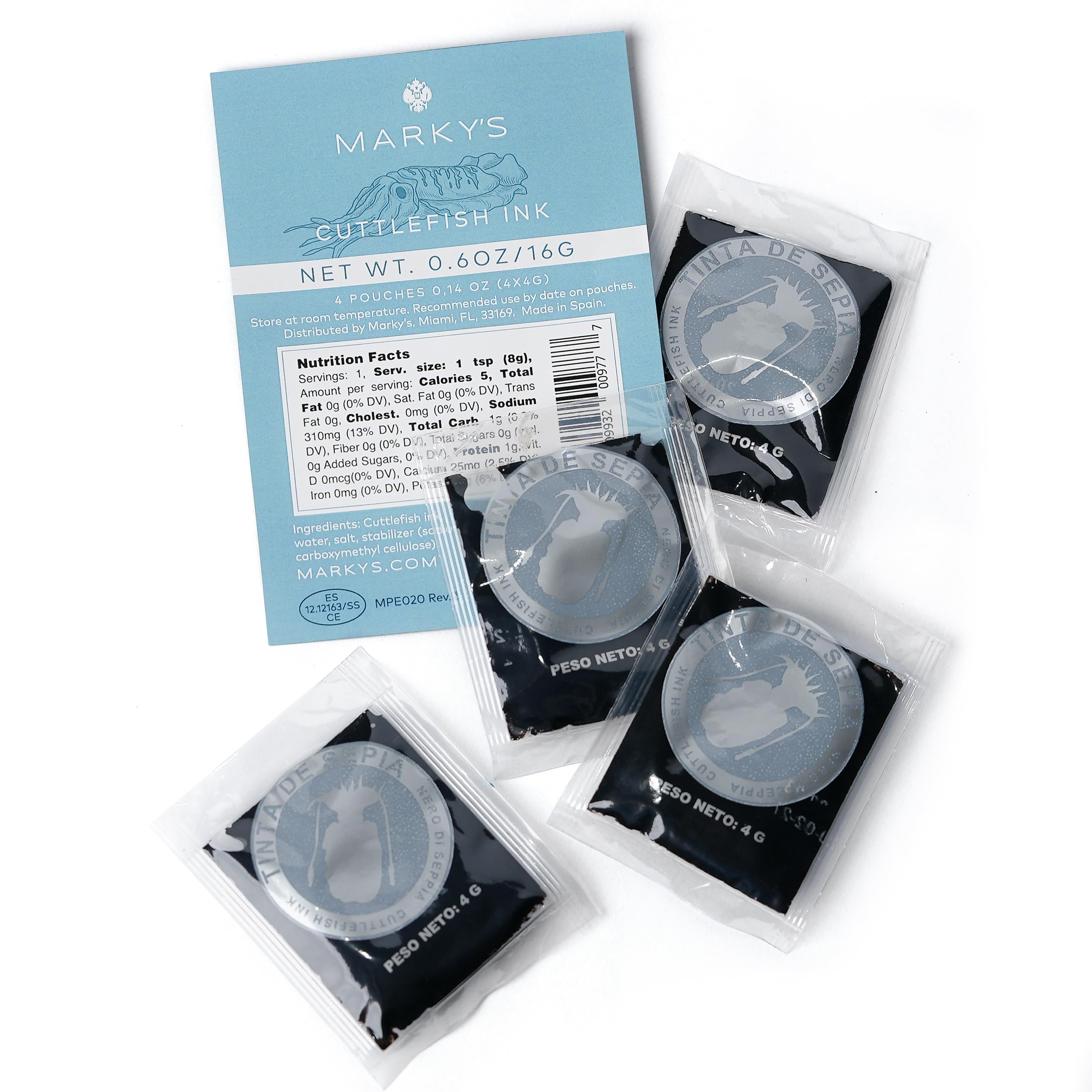 MARKY'S Cuttlefish Squid Ink Imported from Spain - 20 pcs. x 0.14 oz / 4 g - Food Coloring Tinta Calamari Squid Ink Pasta