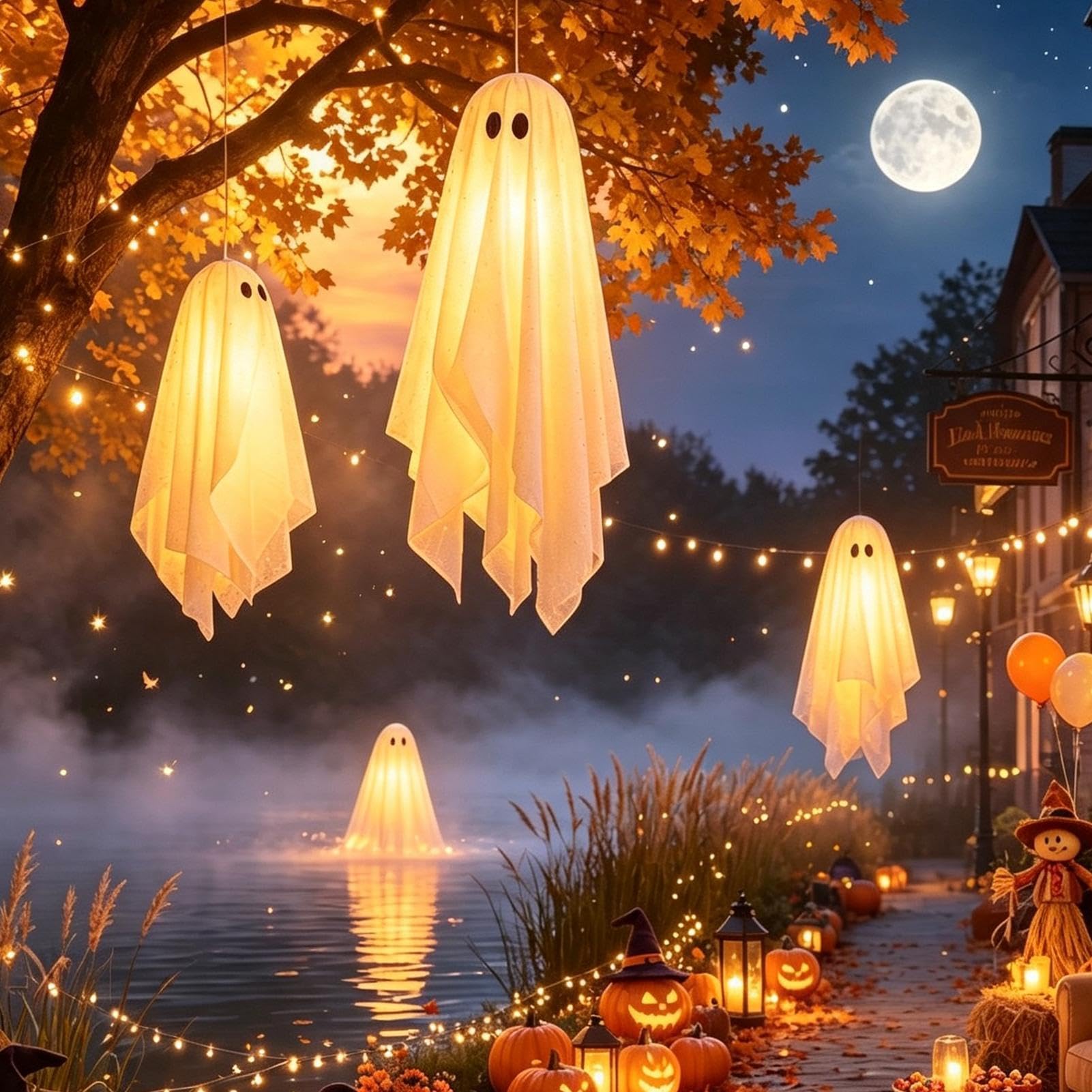 Fantasma Oscilante De Halloween 3 Piezas Mini Props Foto De 3 Niveles