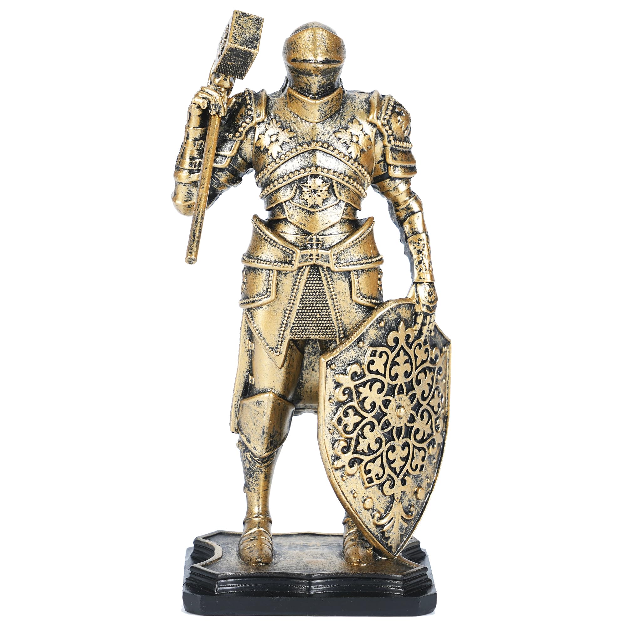Figurine de guerrier médiéval en armure dorée pour décoration de bureau