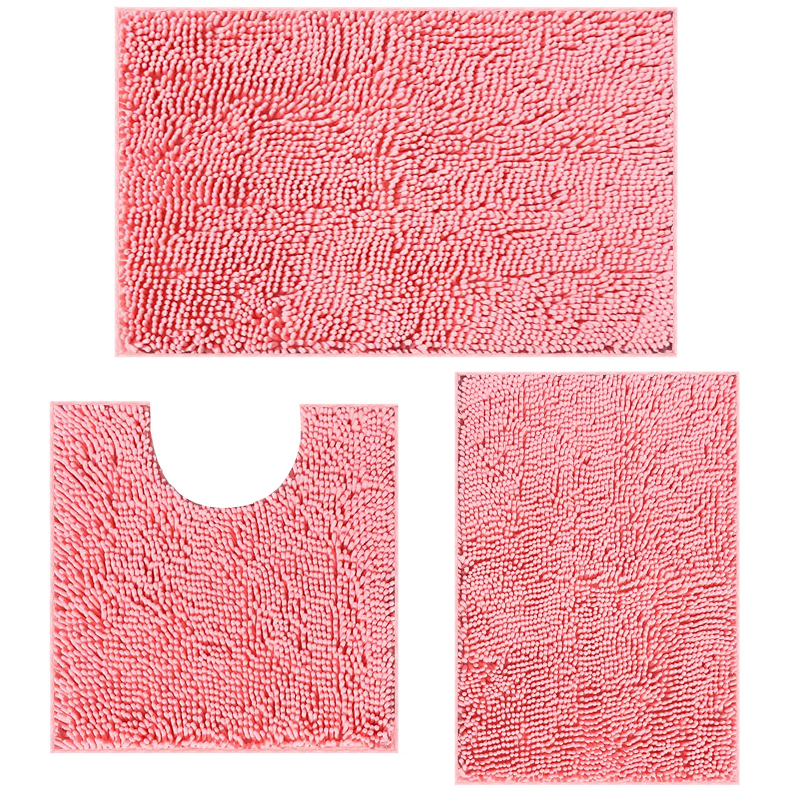RUN HELIX Ultra Soft Chenille Bath Mat Non Slip, Bath Mat Set 3 Piece, Shaggy Bathroom Mats