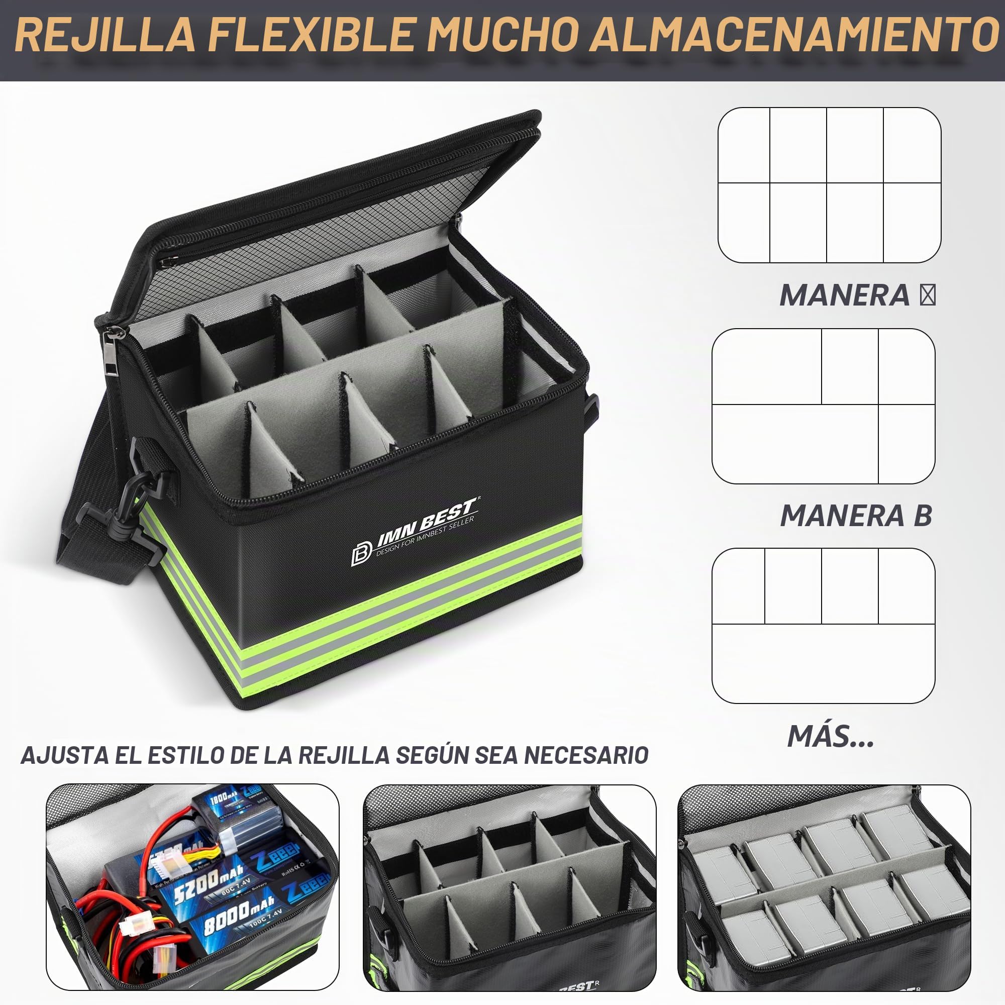 Bolsas de seguridad para baterías de litio Bolsas de seguridad ignífugas y antideflagrantes Ranuras de almacenamiento ajustables de gran capacidad para guardar y proteger baterías de litio